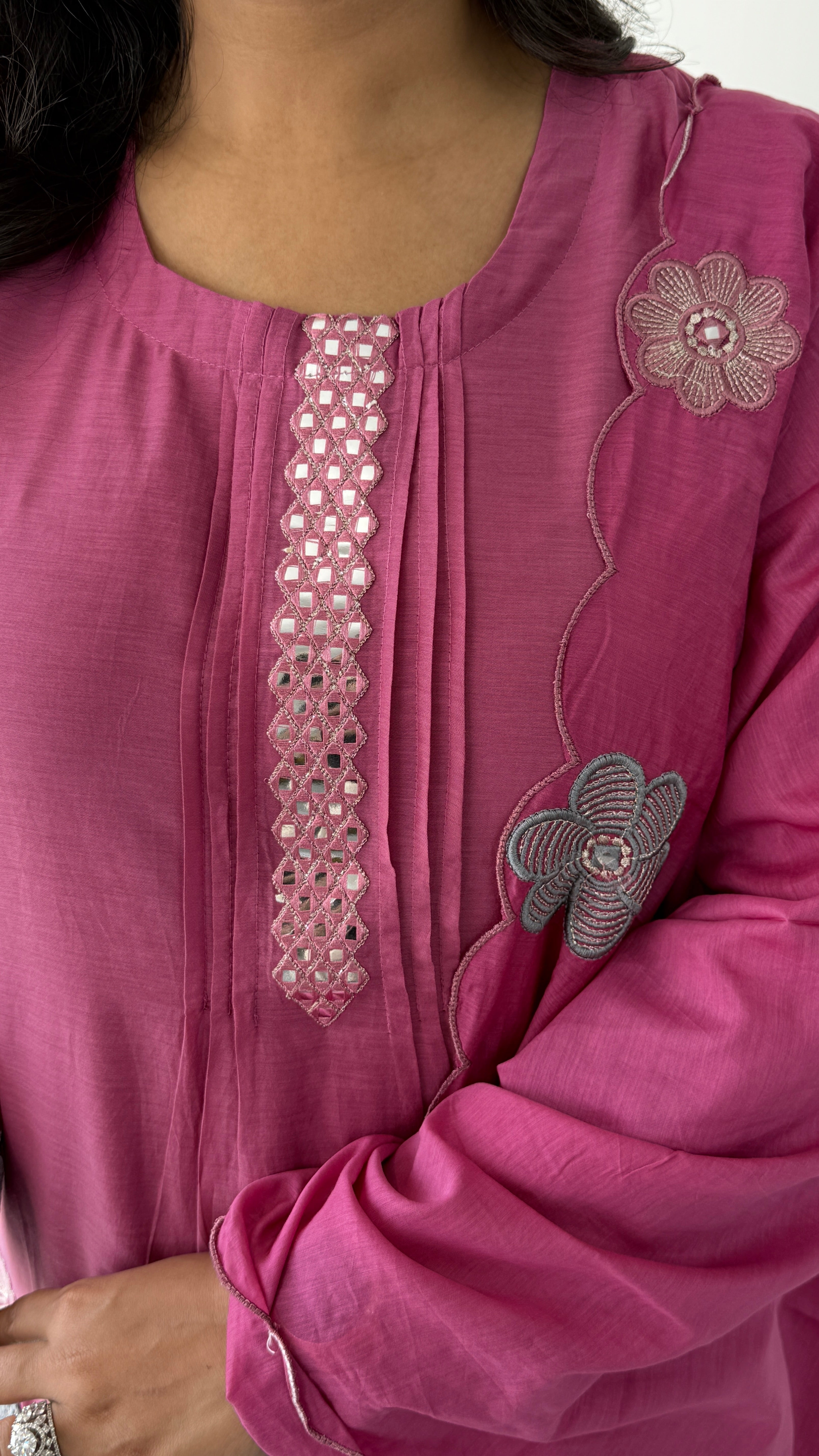 Pink Flower Appliqué Premium Suit Set