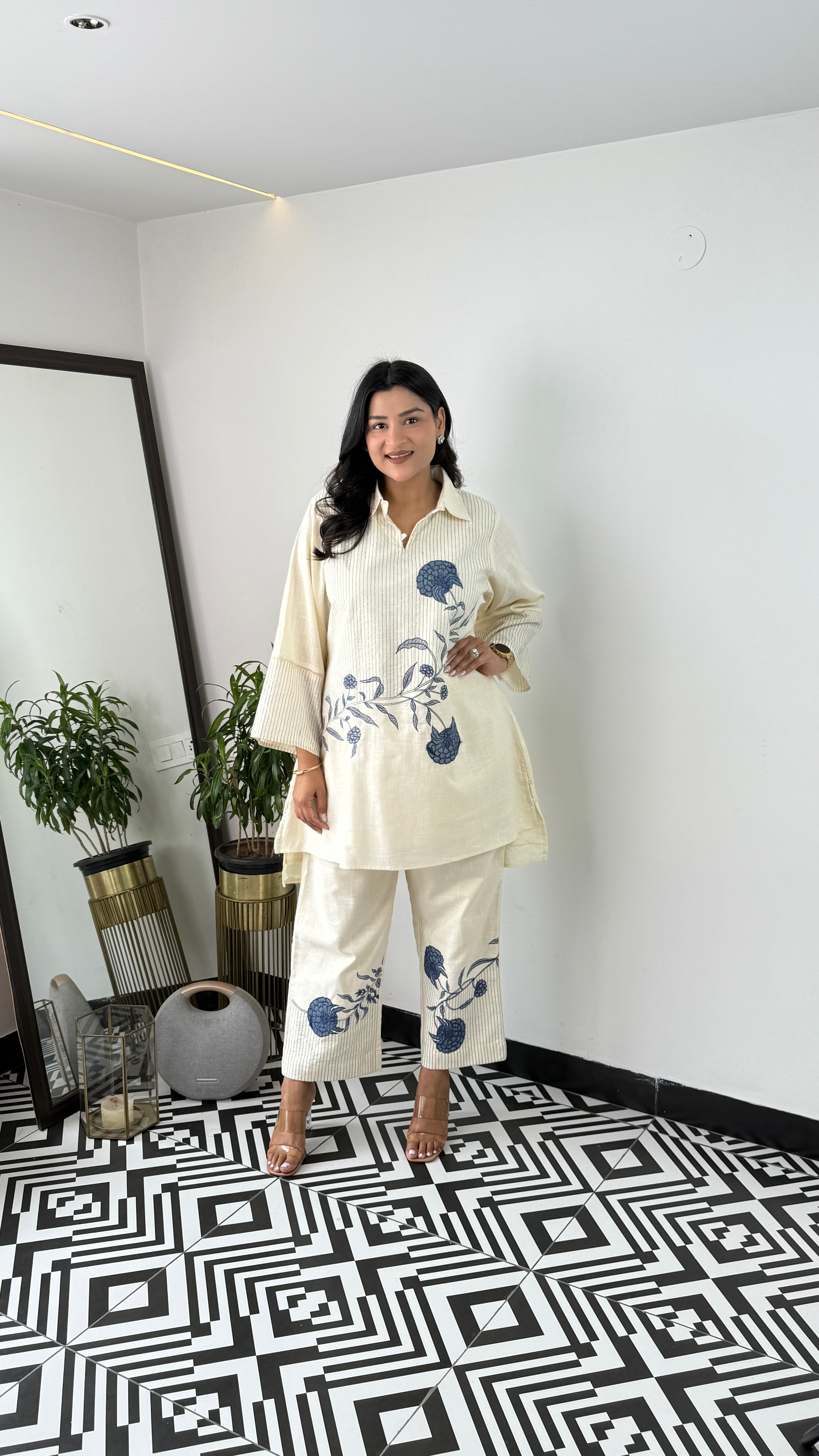 Handloom Blue Flower Cord Set