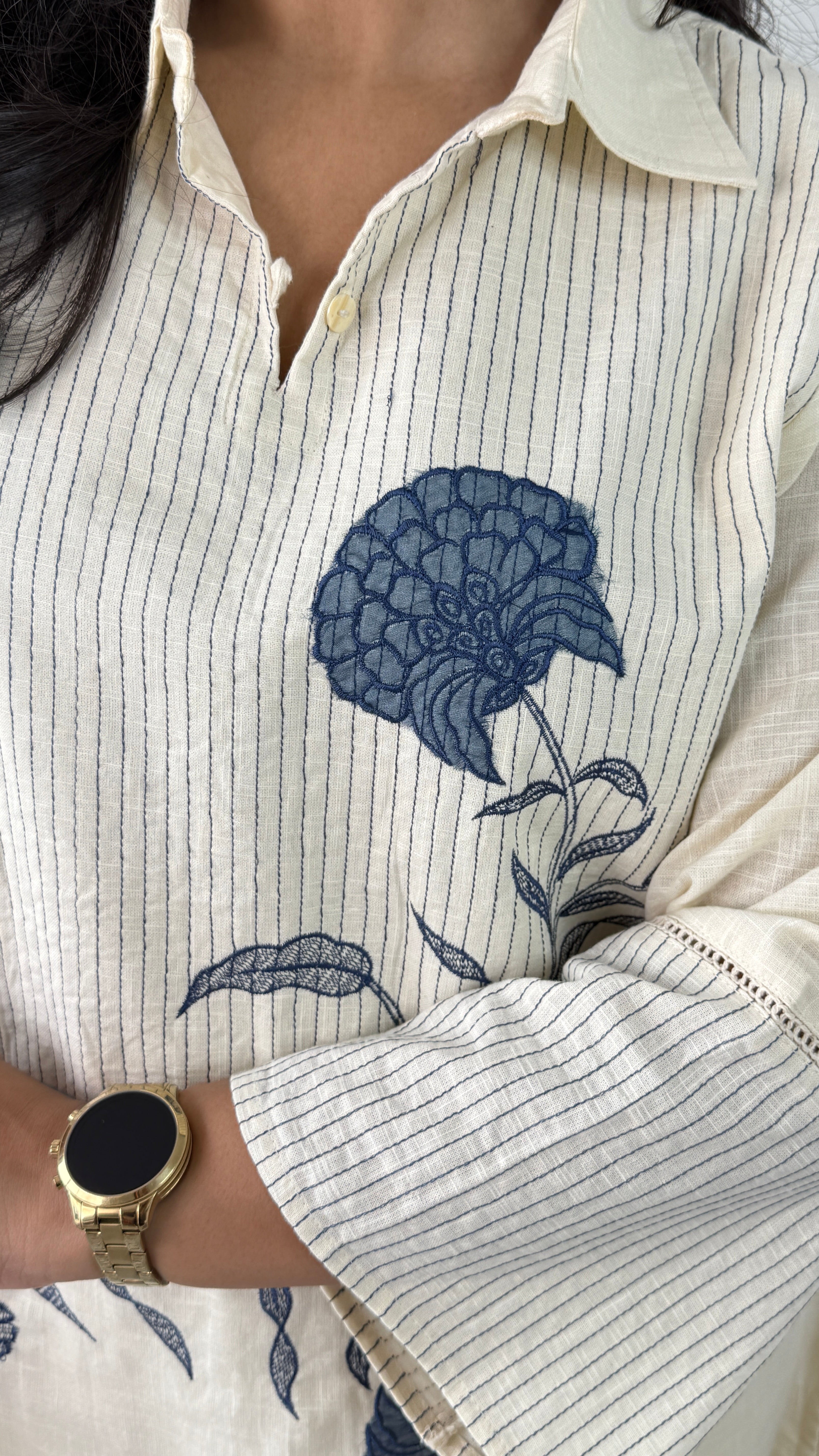 Handloom Blue Flower Cord Set