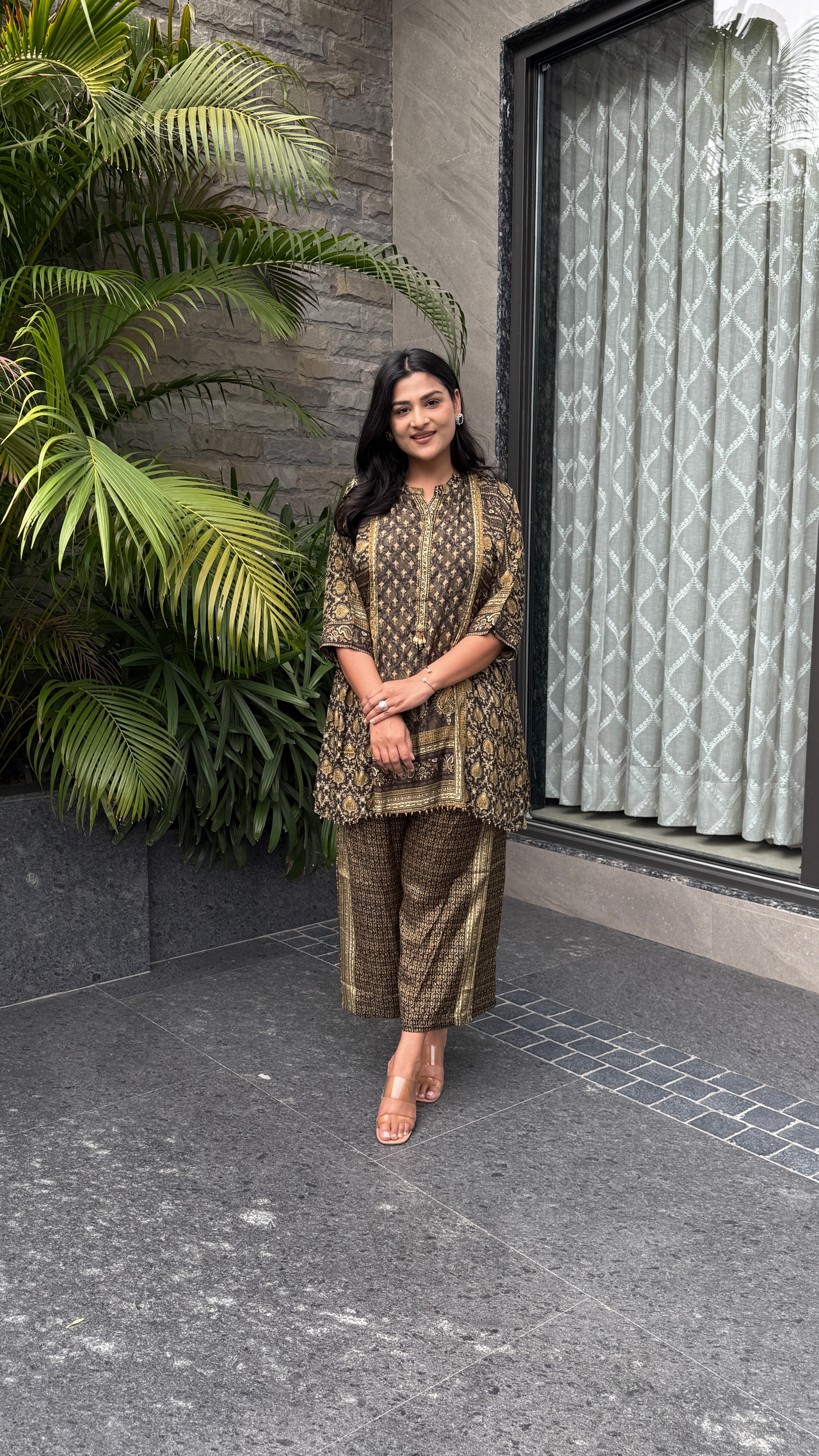 Aarke Olive Green Crepe Cord Set