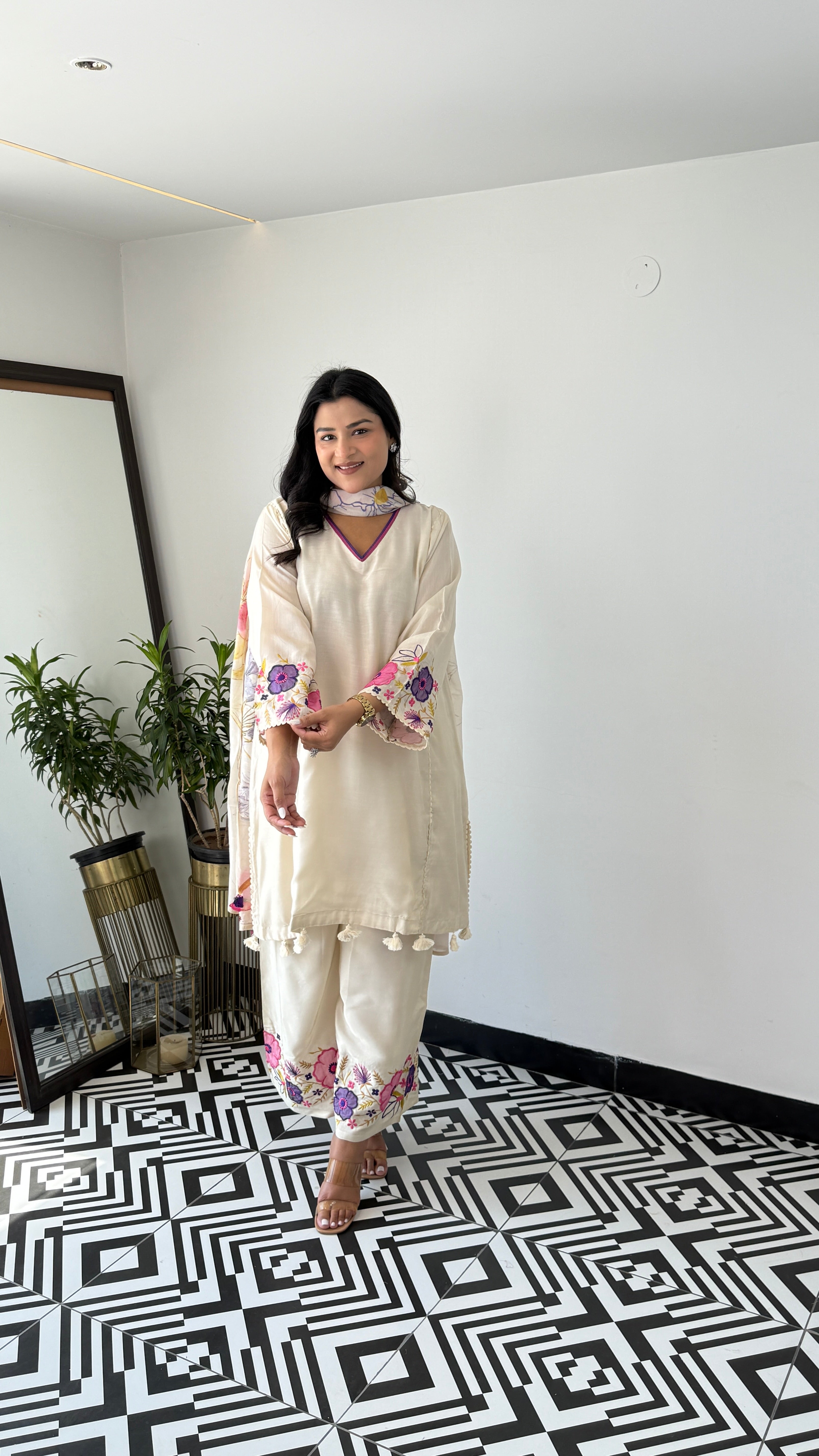 Ivory Appliqué Pure Muslin Suit Set