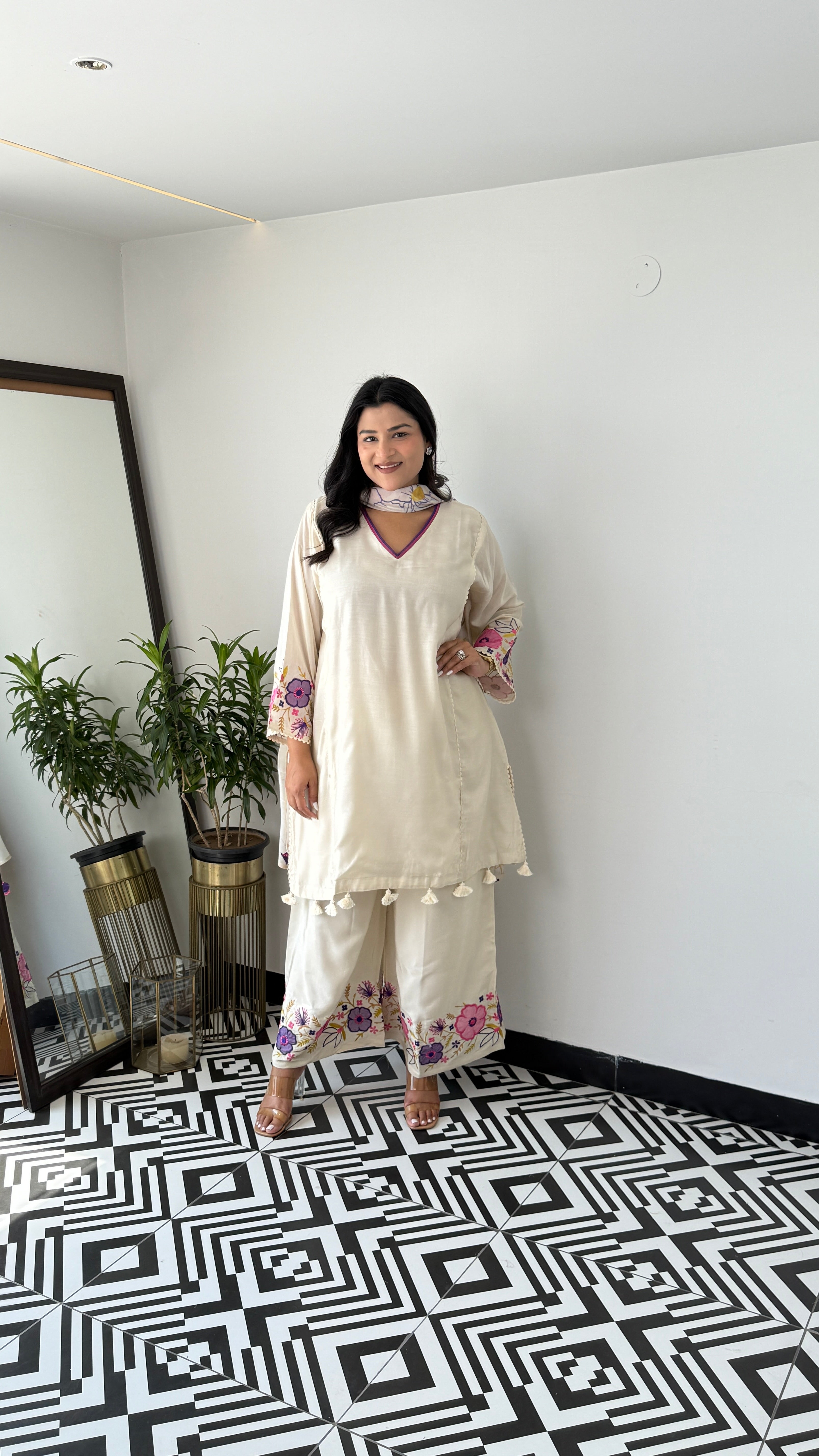 Ivory Appliqué Pure Muslin Suit Set