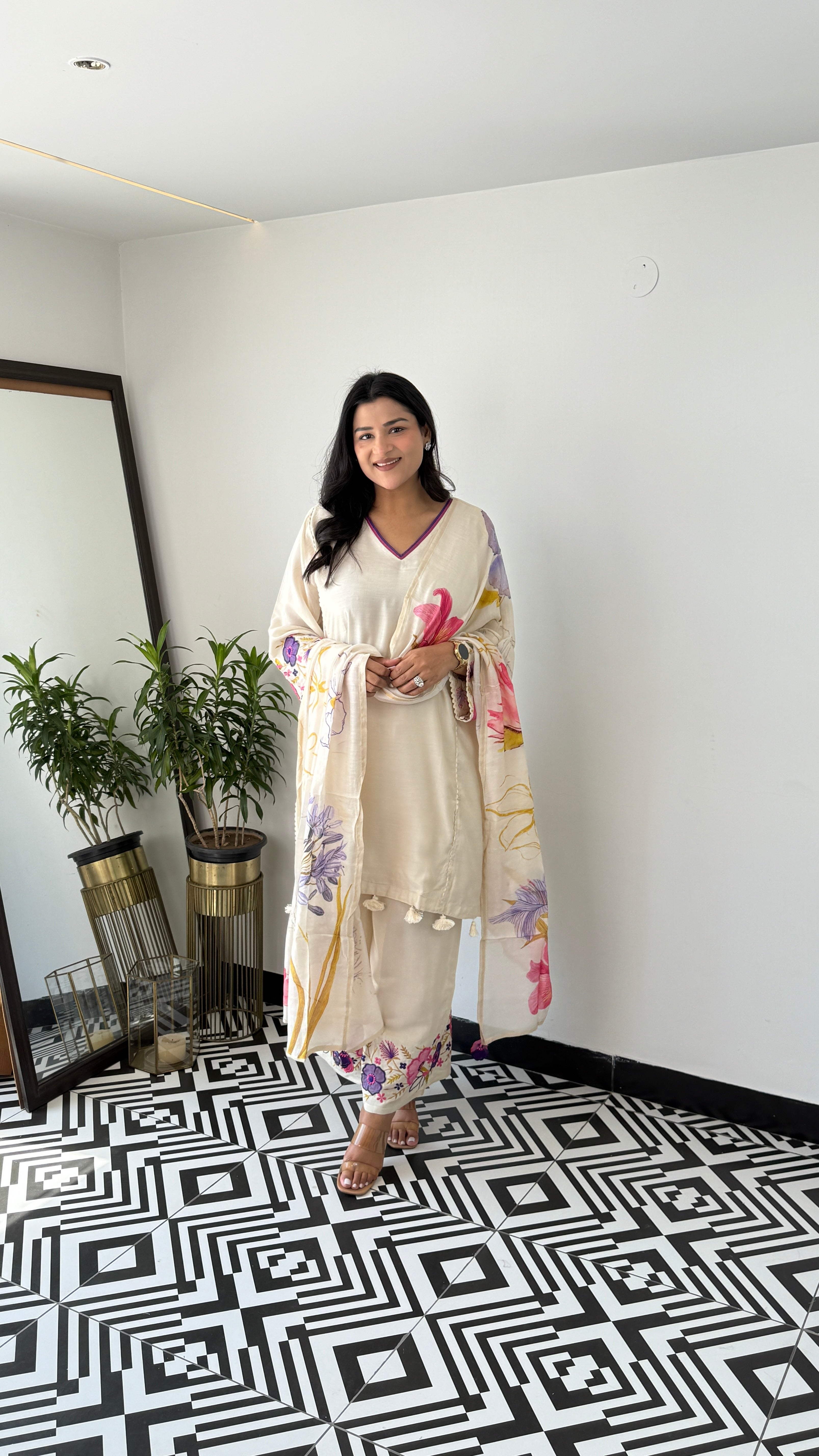 Ivory Appliqué Pure Muslin Suit Set