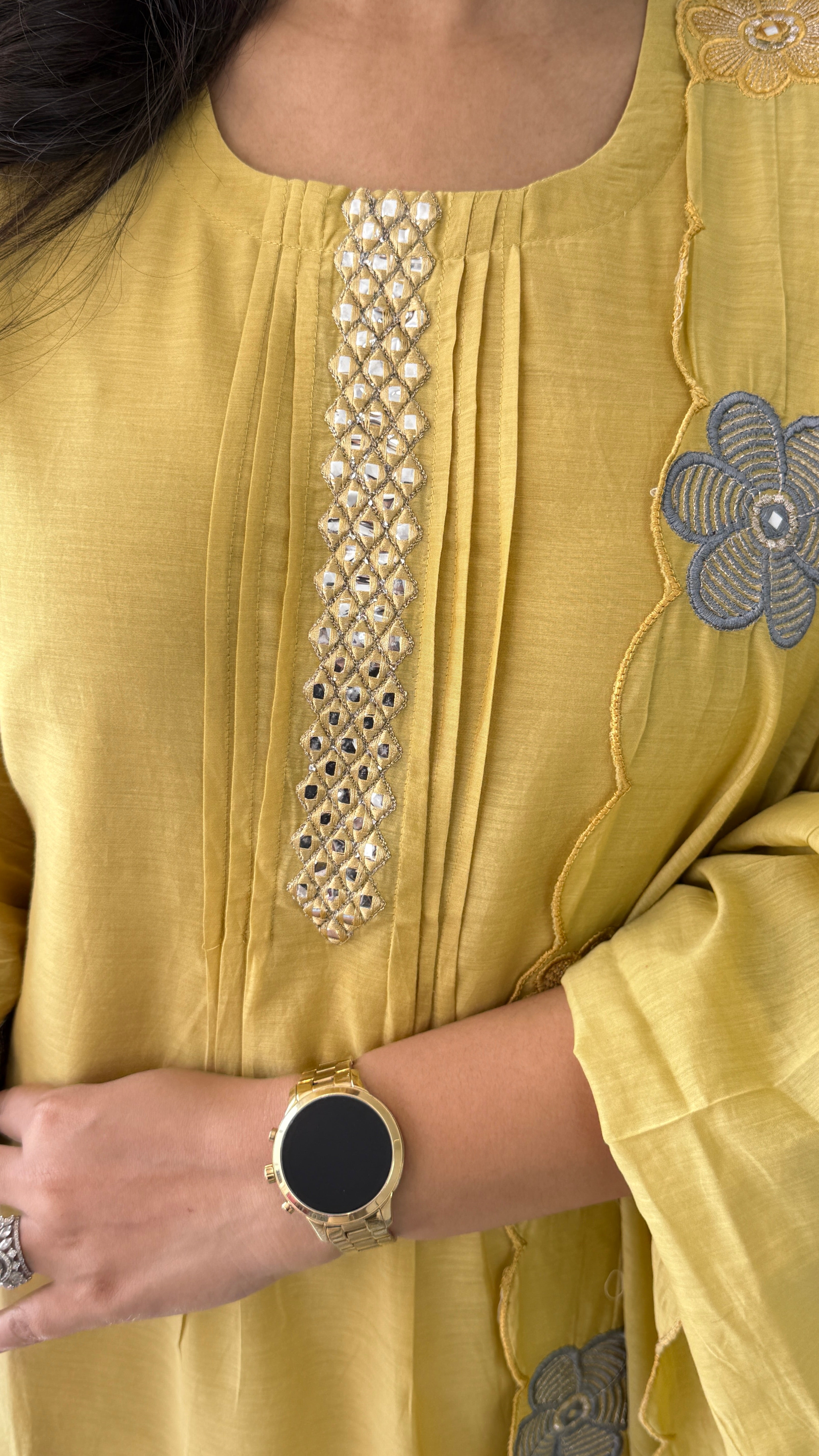 Golden Flower Appliqué Premium Suit Set