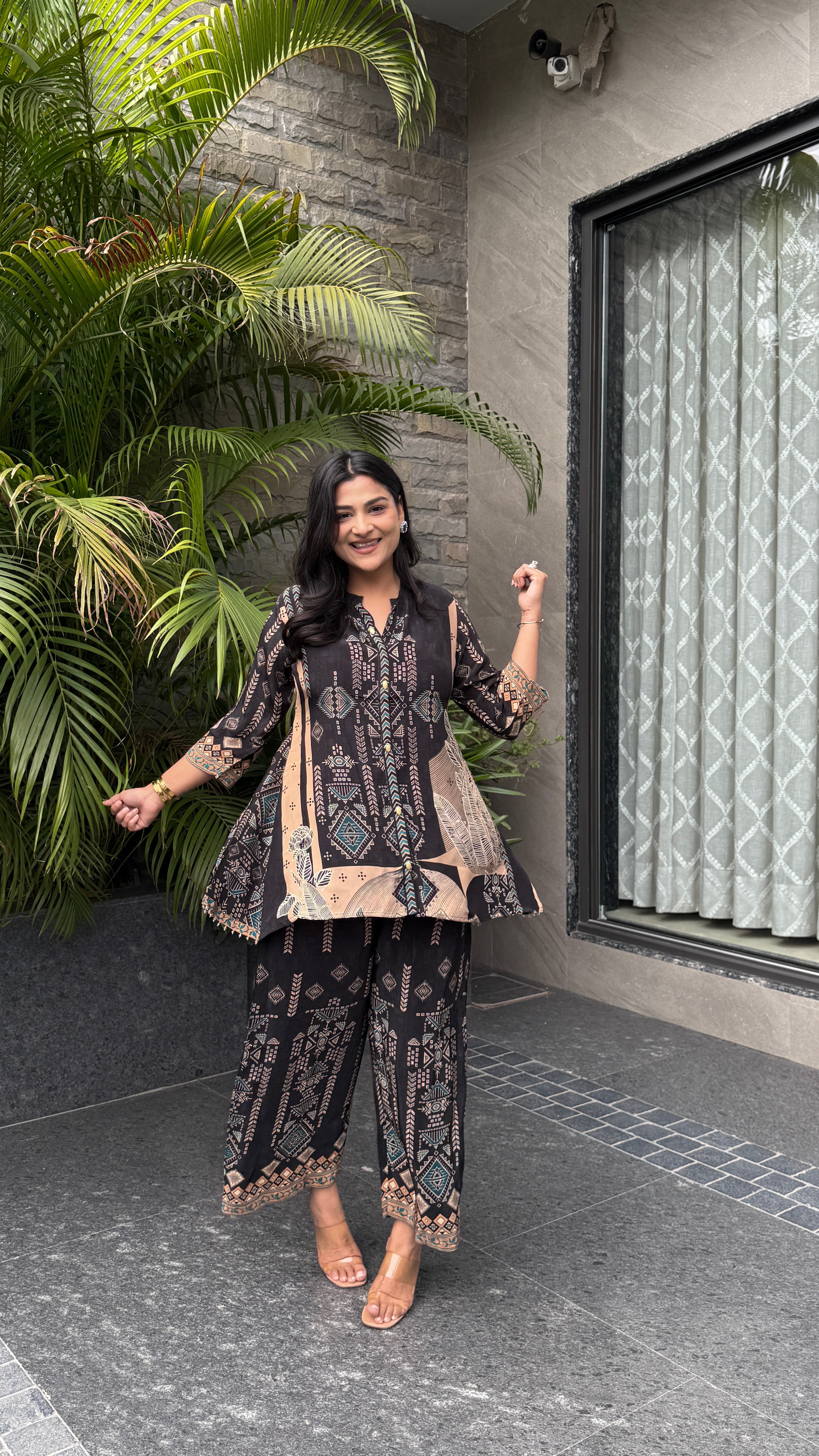 Aarke Black Geometric Crepe Cord Set