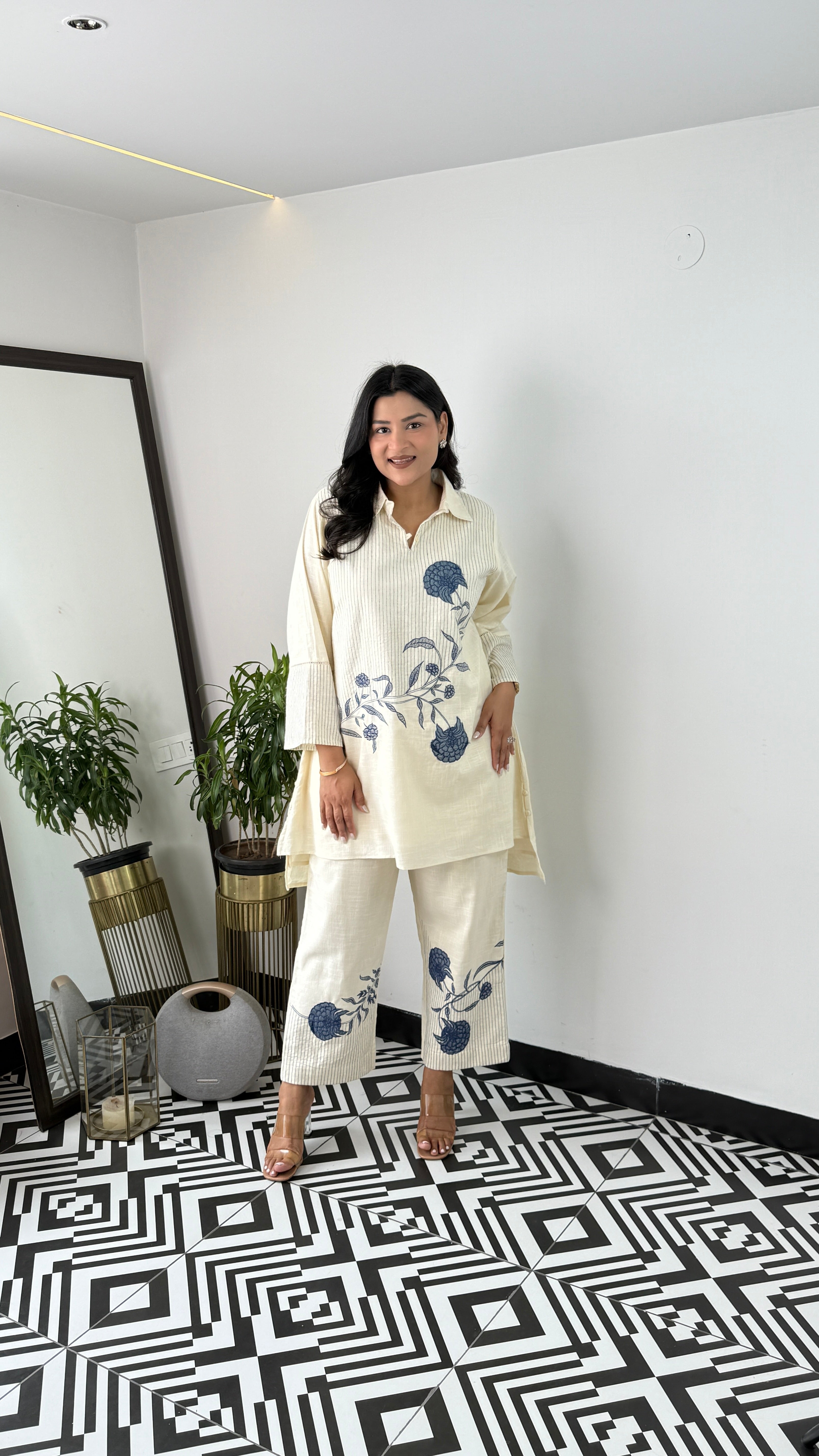 Handloom Blue Flower Cord Set