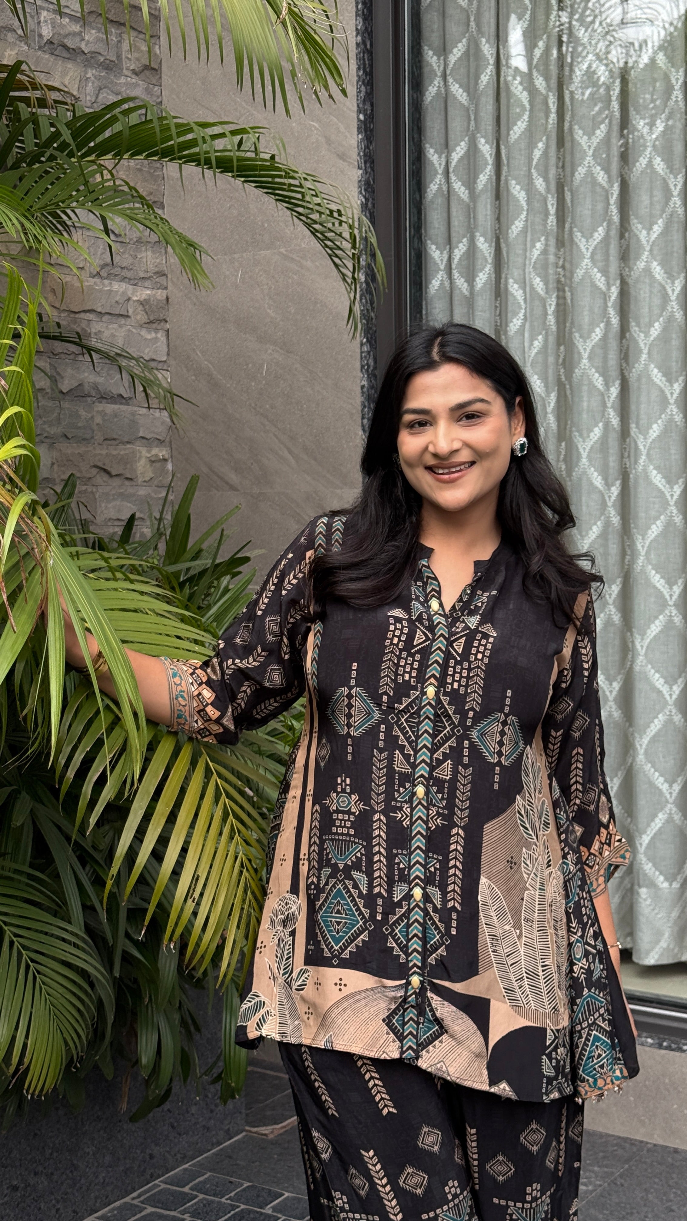 Aarke Black Geometric Crepe Cord Set