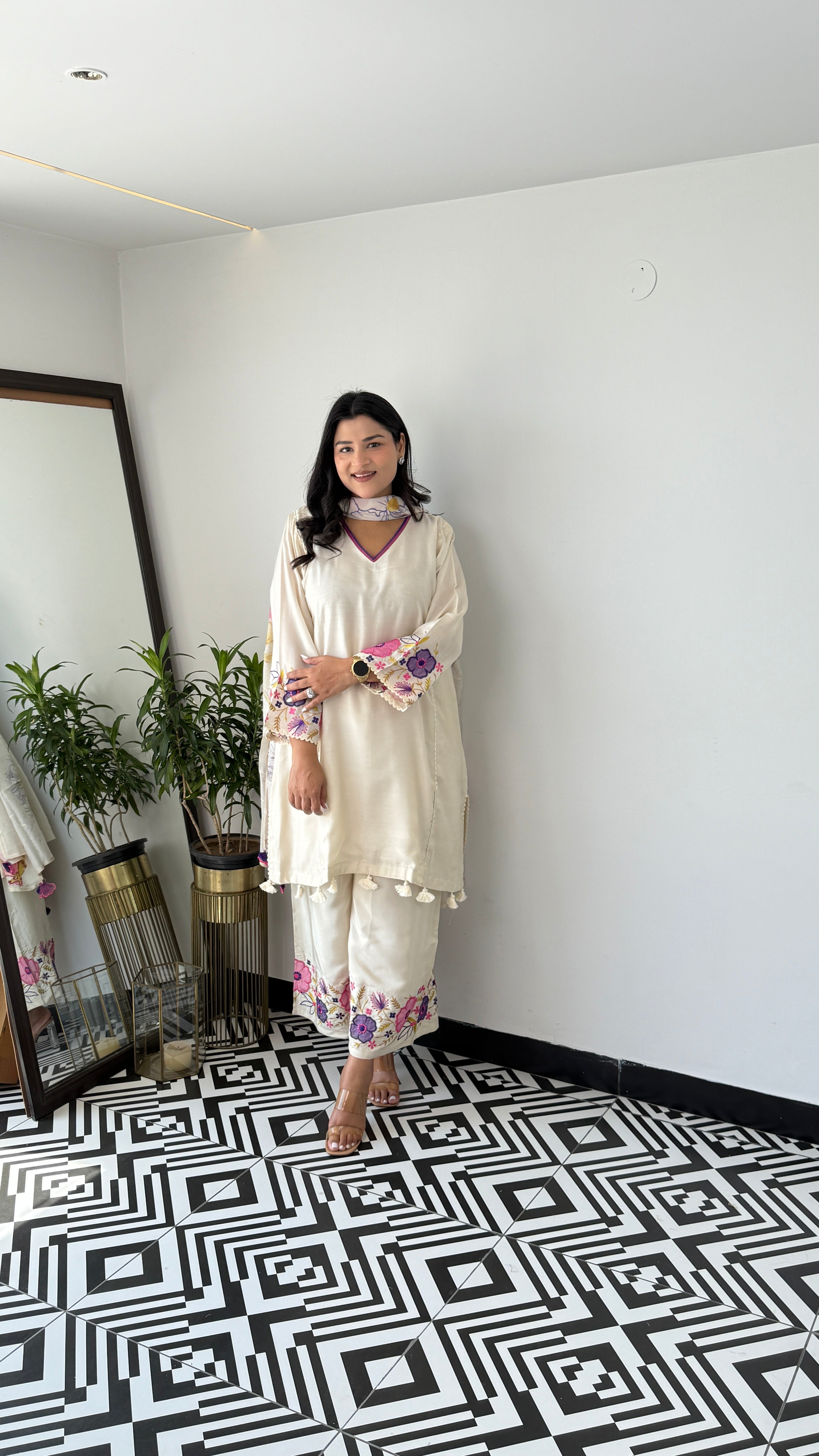 Ivory Appliqué Pure Muslin Suit Set