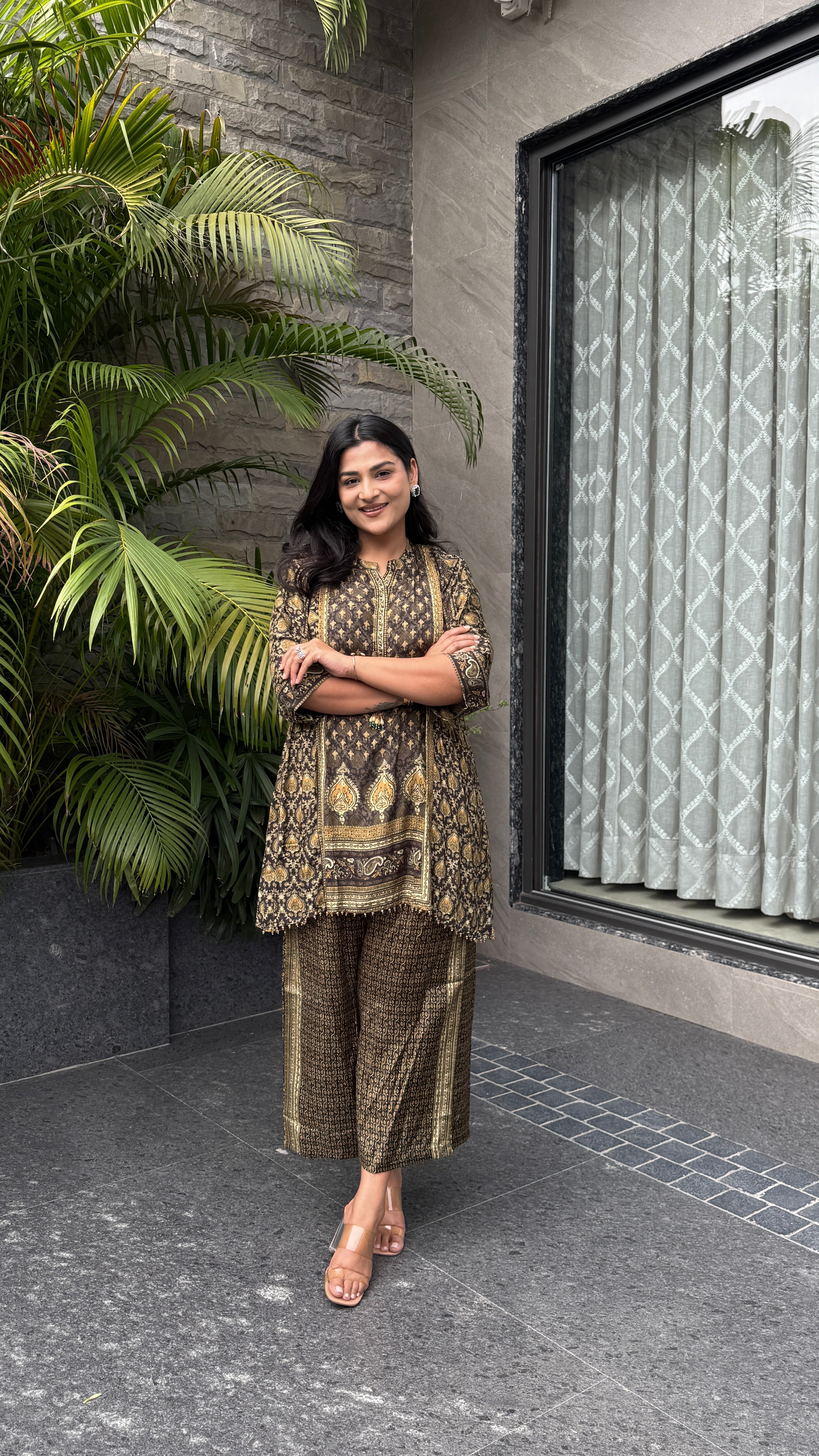 Aarke Olive Green Crepe Cord Set