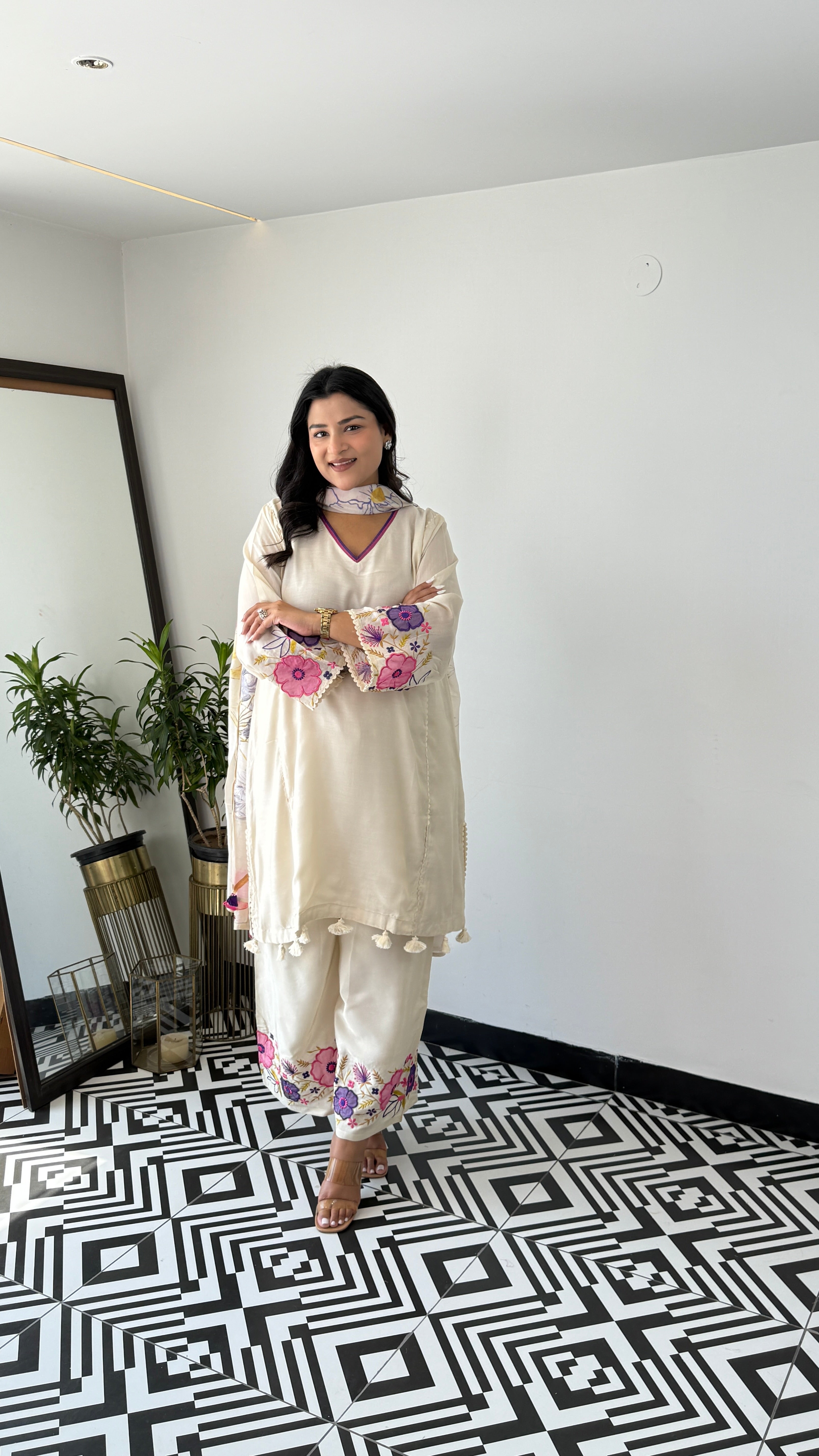 Ivory Appliqué Pure Muslin Suit Set