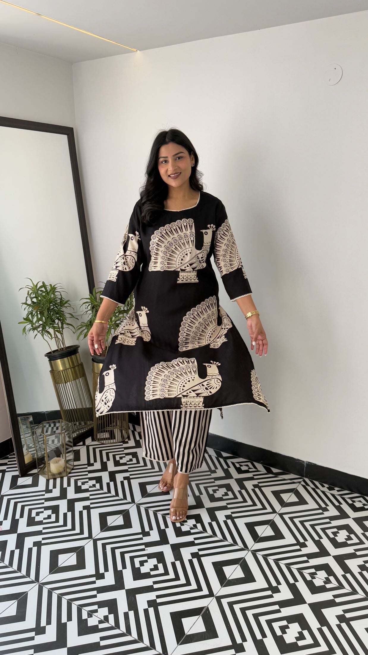Aztec Black And White Kurta Pants