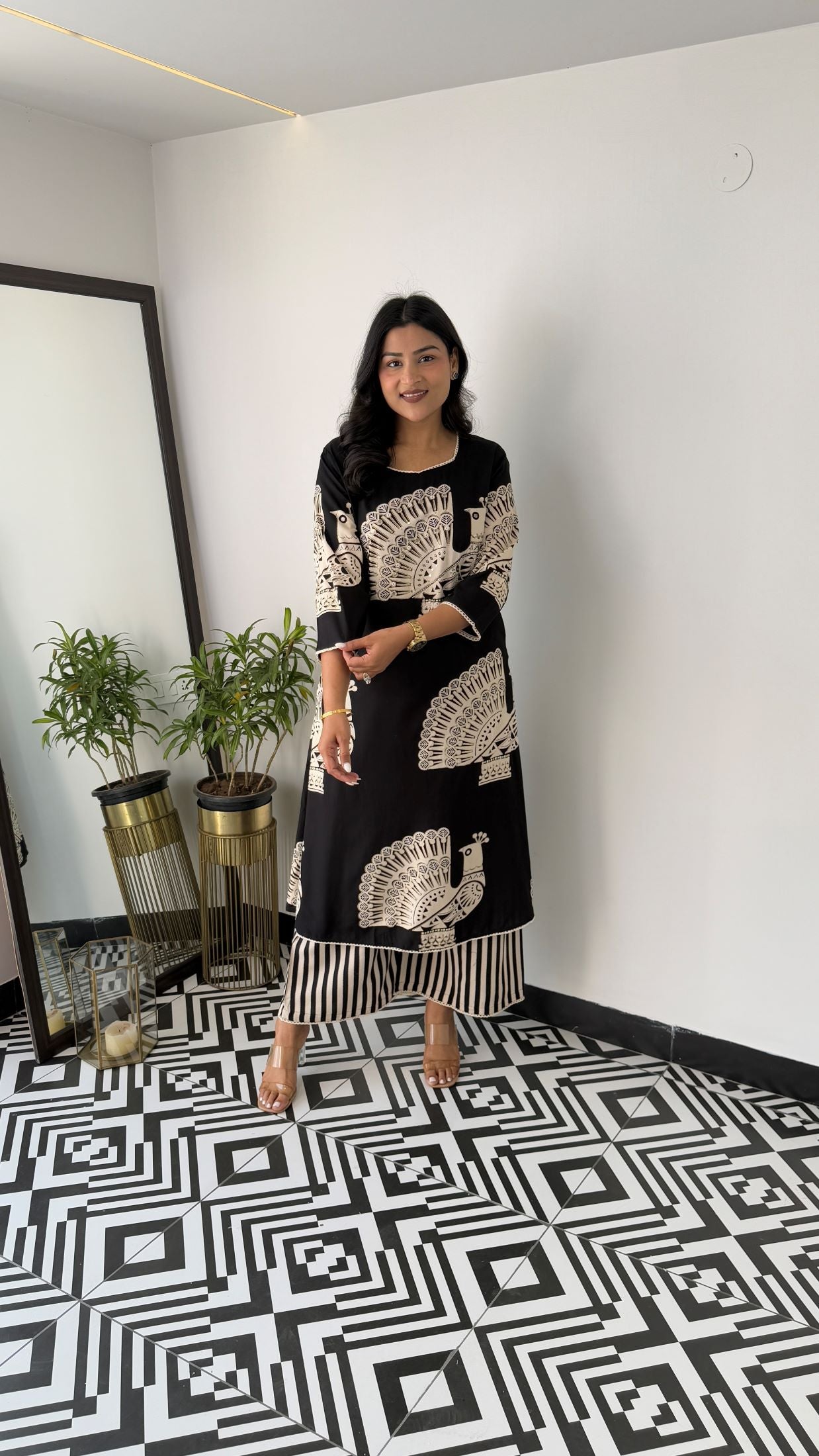 Aztec Black And White Kurta Pants