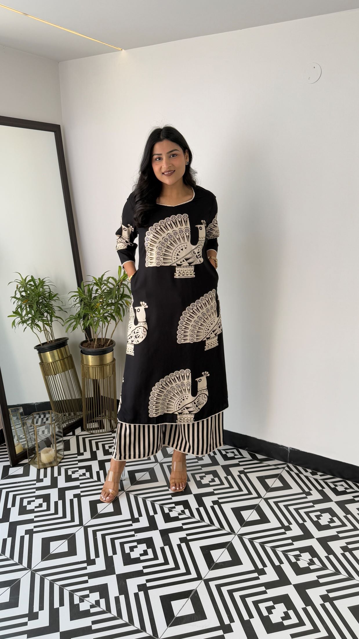 Aztec Black And White Kurta Pants
