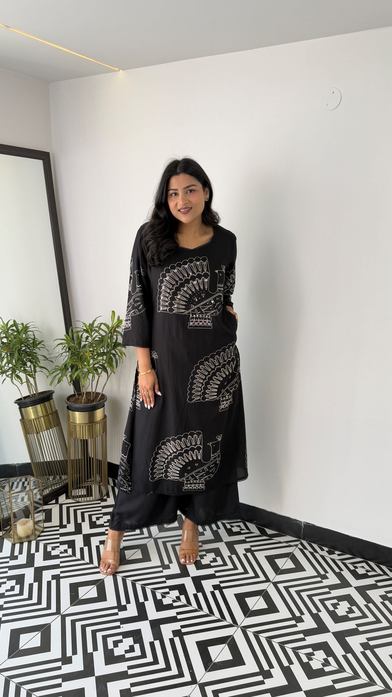 Aztec Black Kurta Pants