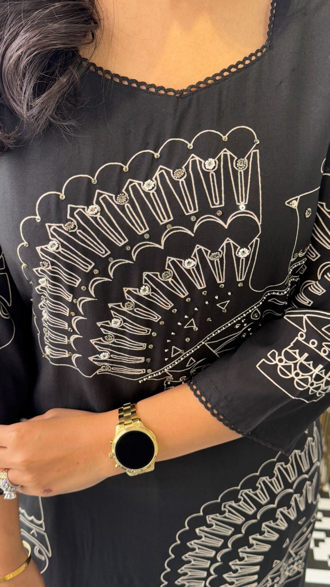 Aztec Black Kurta Pants