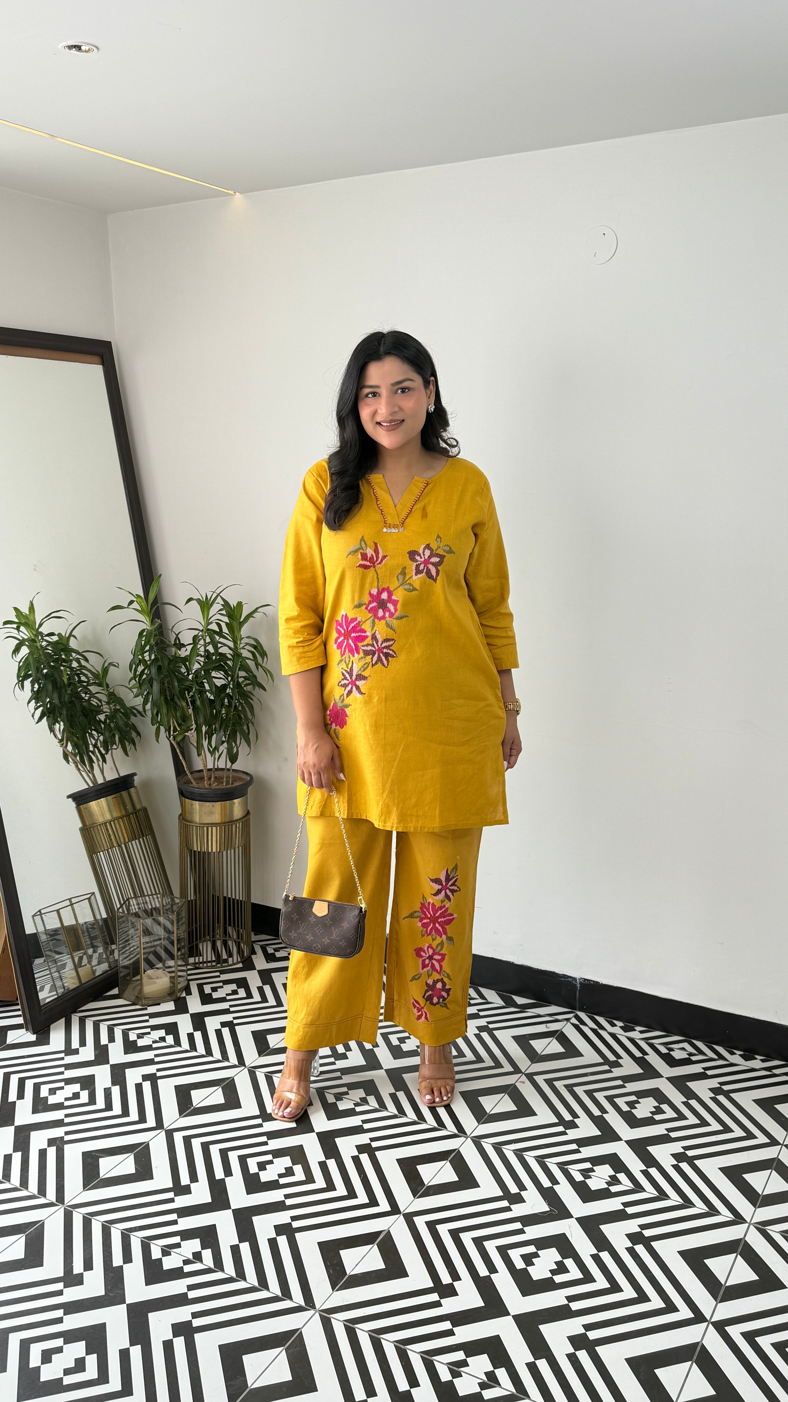 Yellow Chain Stitch Cord Set