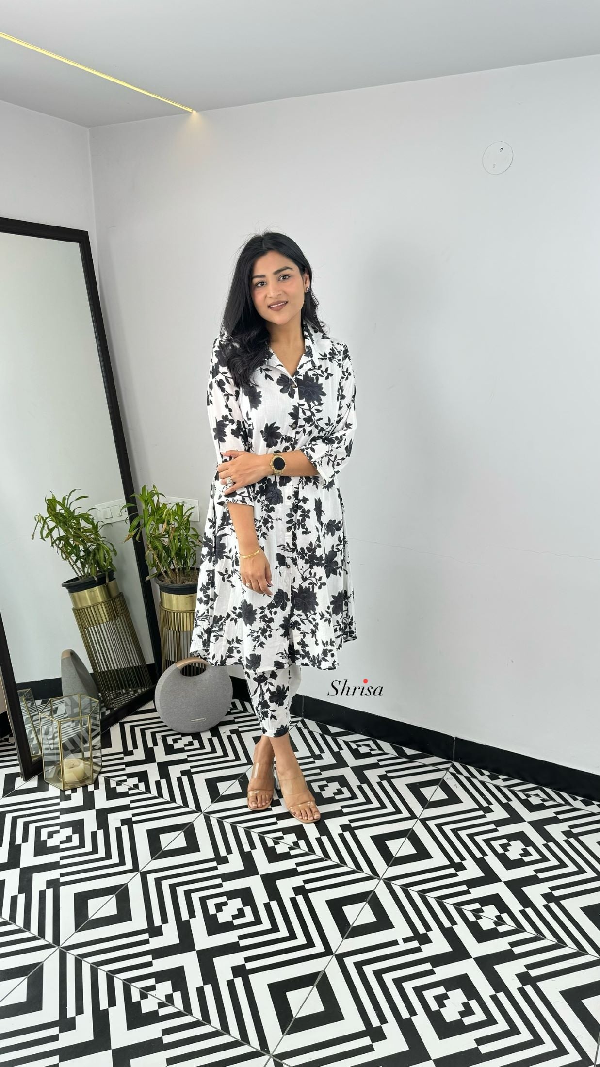 Black And White Floral Cotton Cord Set