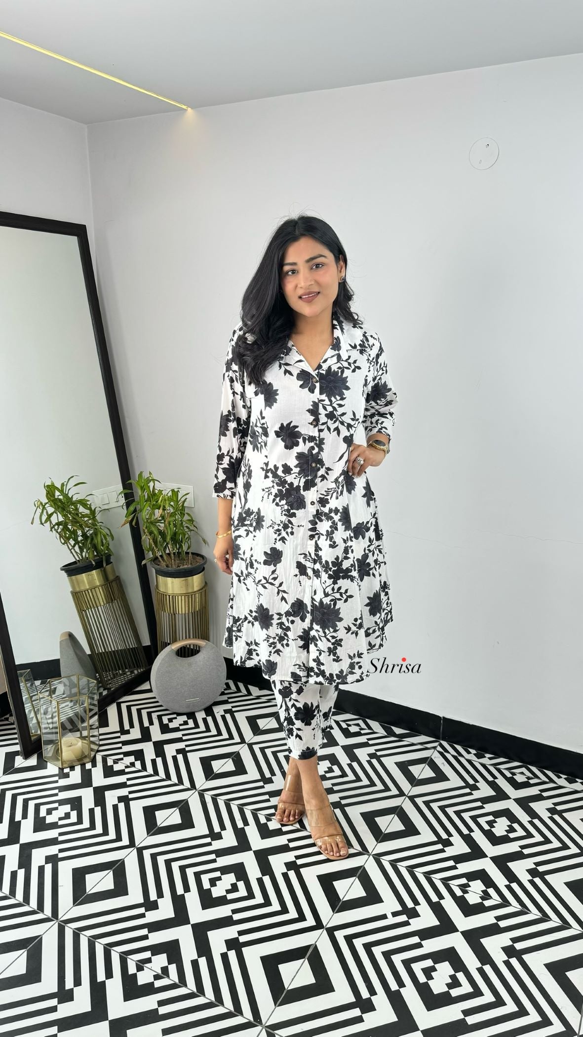 Black And White Floral Cotton Cord Set