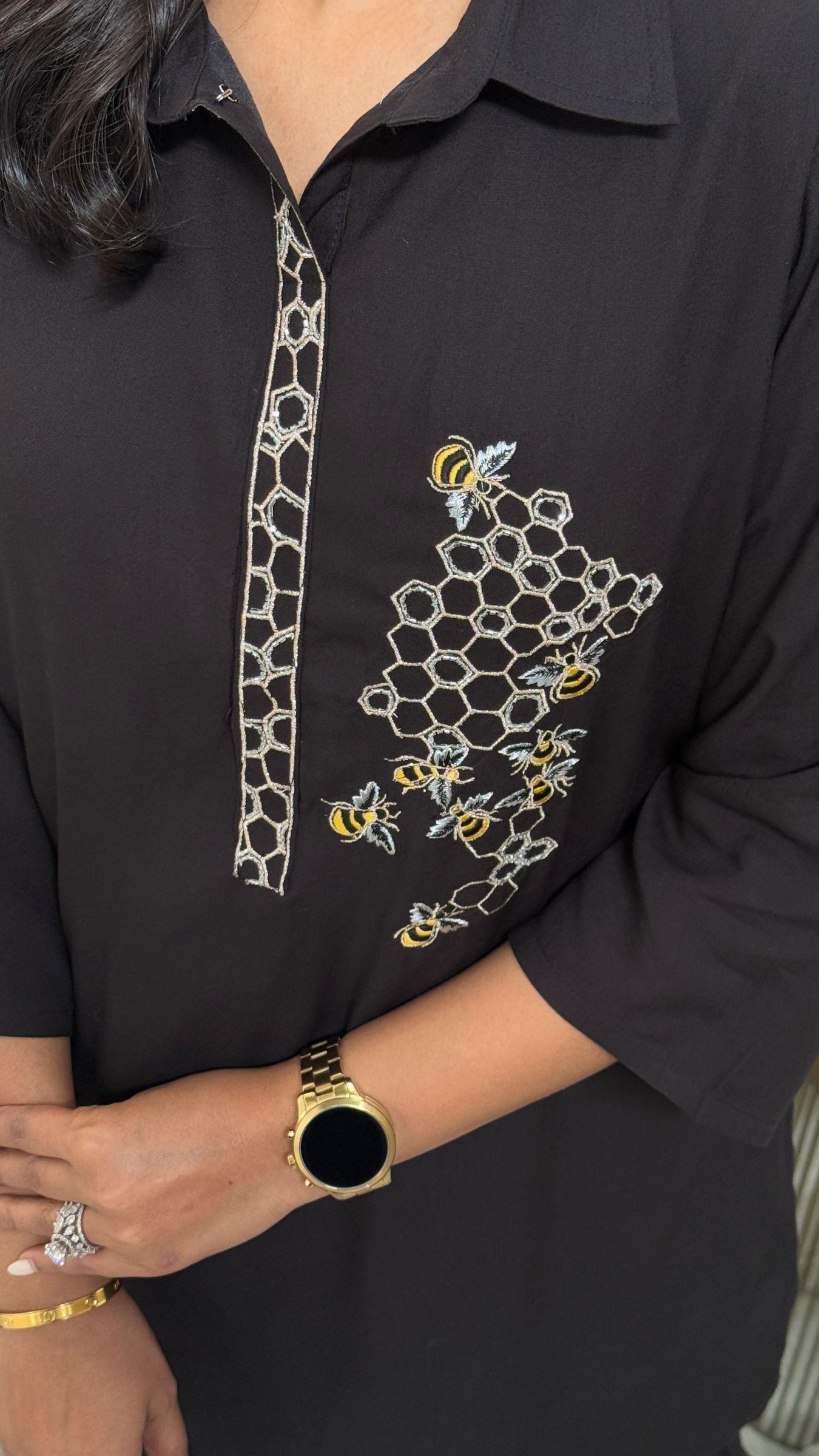 Black Honey Bee Kurta Pants