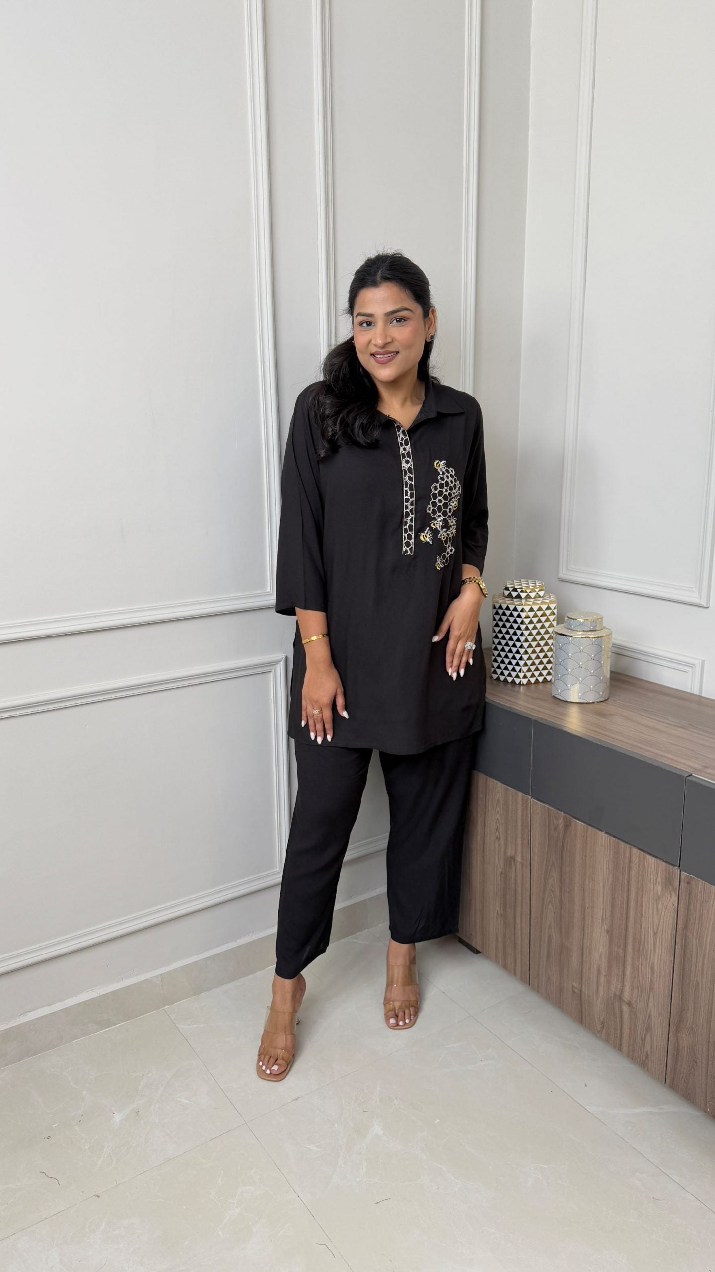 Black Honey Bee Kurta Pants