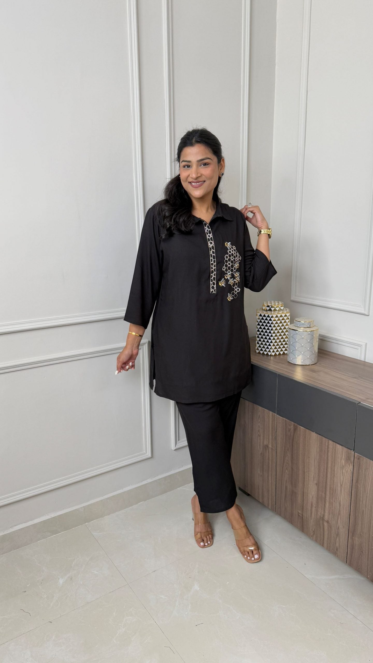 Black Honey Bee Kurta Pants