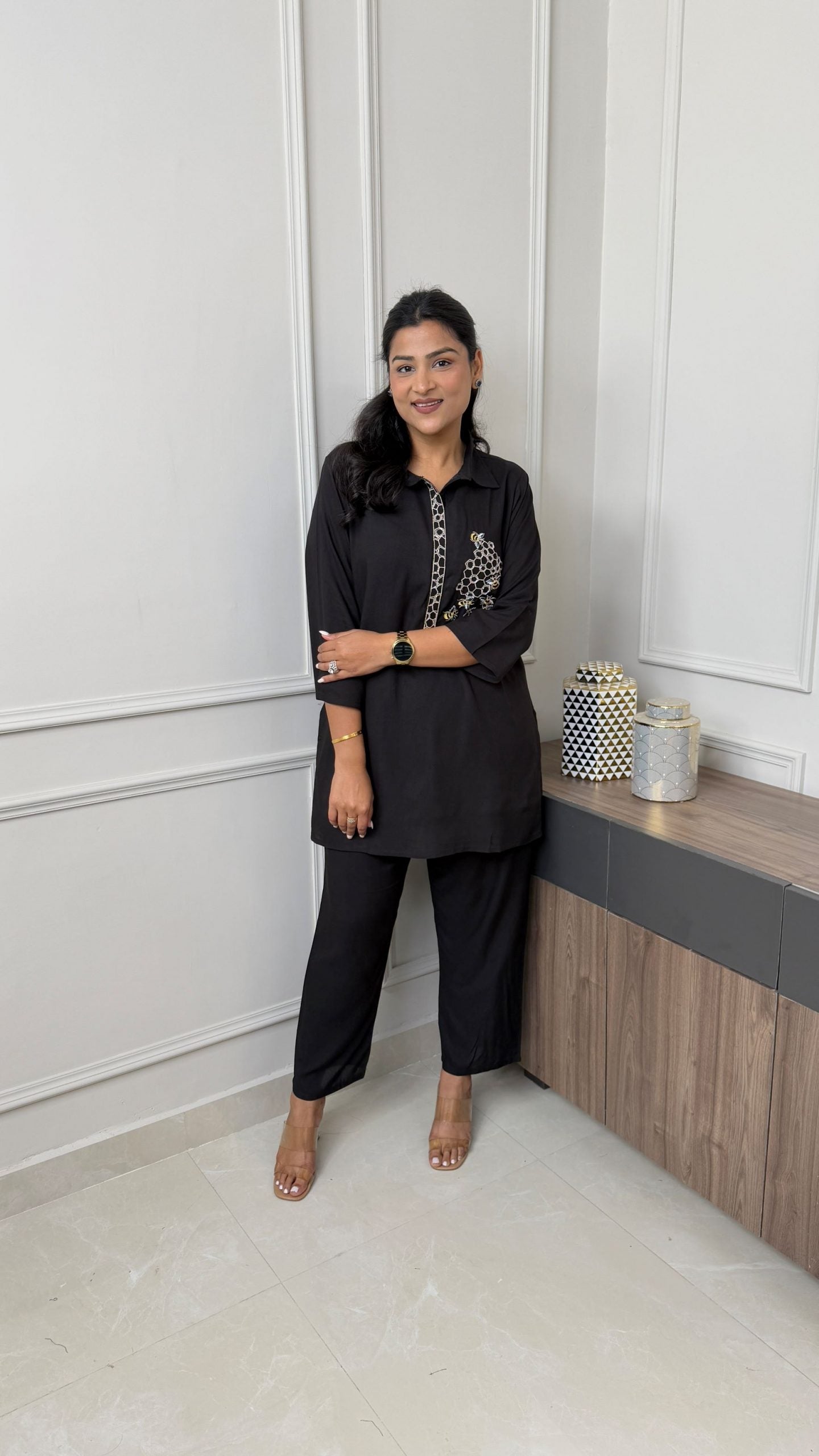 Black Honey Bee Kurta Pants