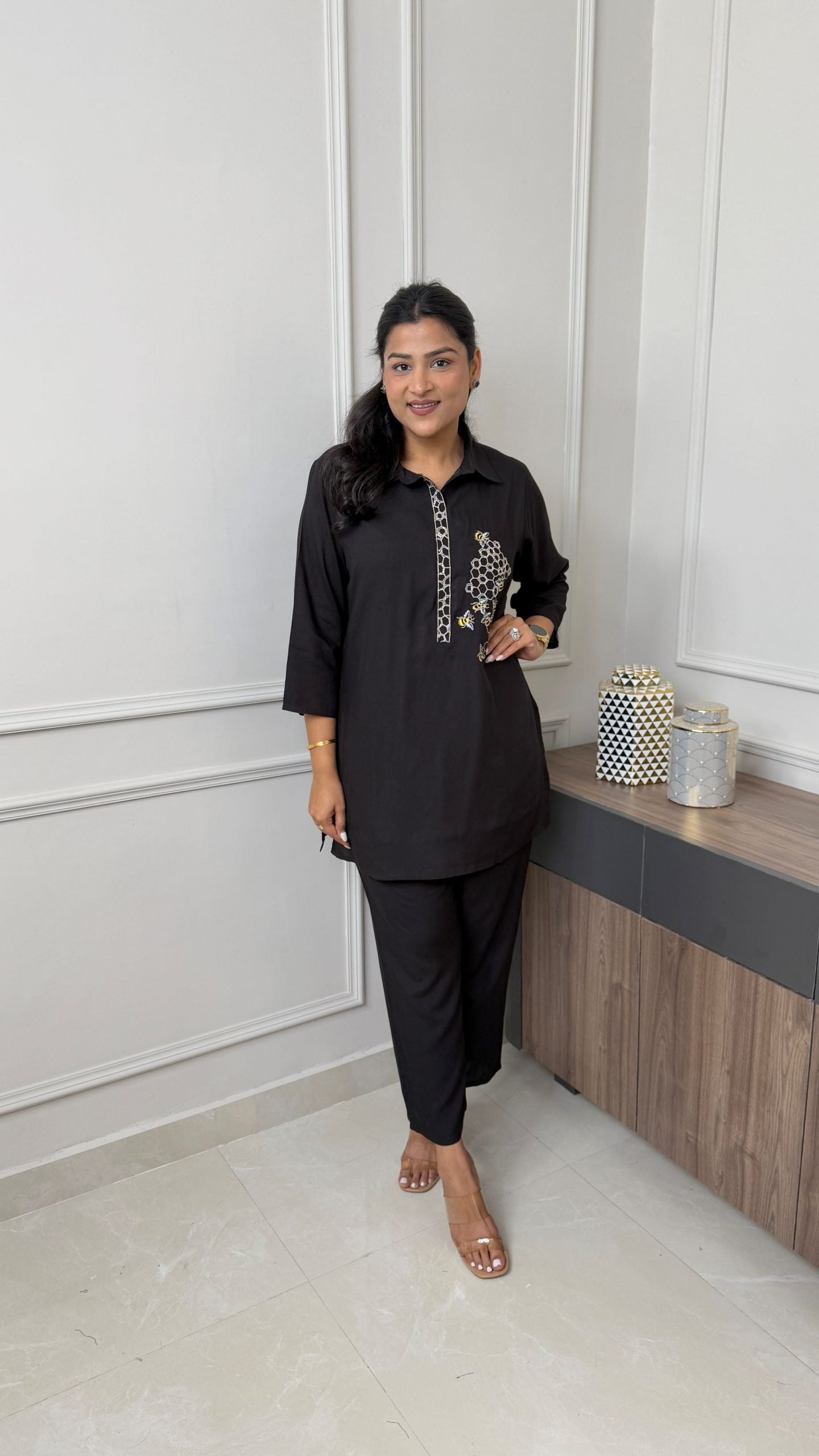 Black Honey Bee Kurta Pants