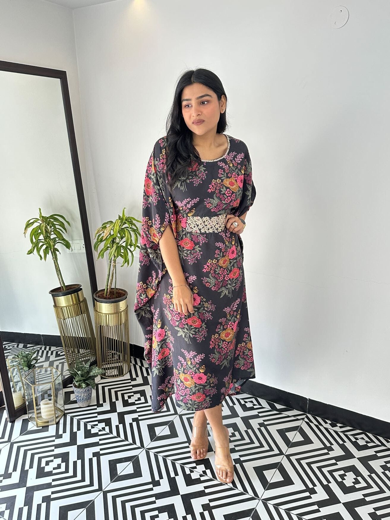 Black Multi Print Kaftan