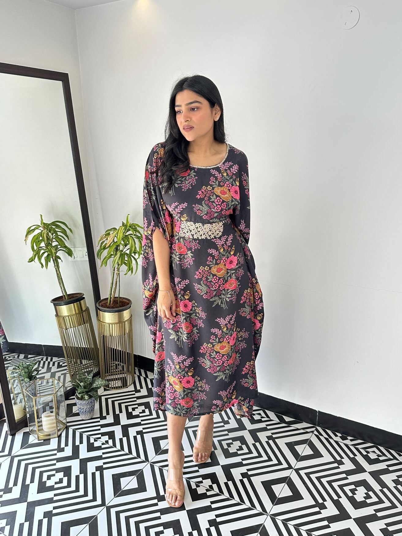 Black Multi Print Kaftan