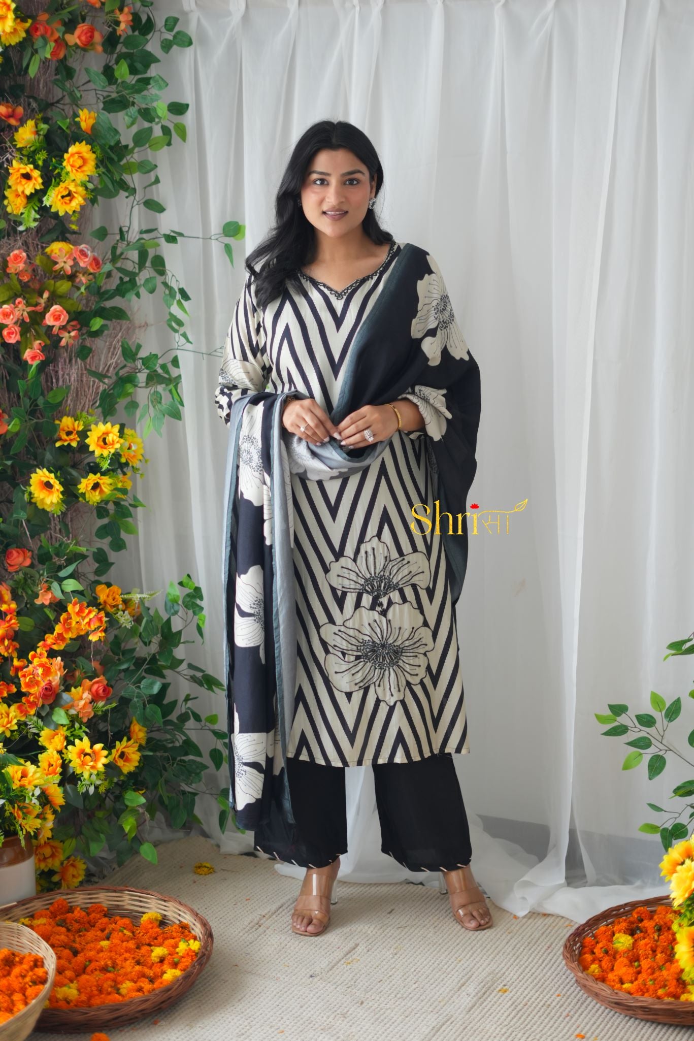 Black Zig Zag Muslin Suit Set