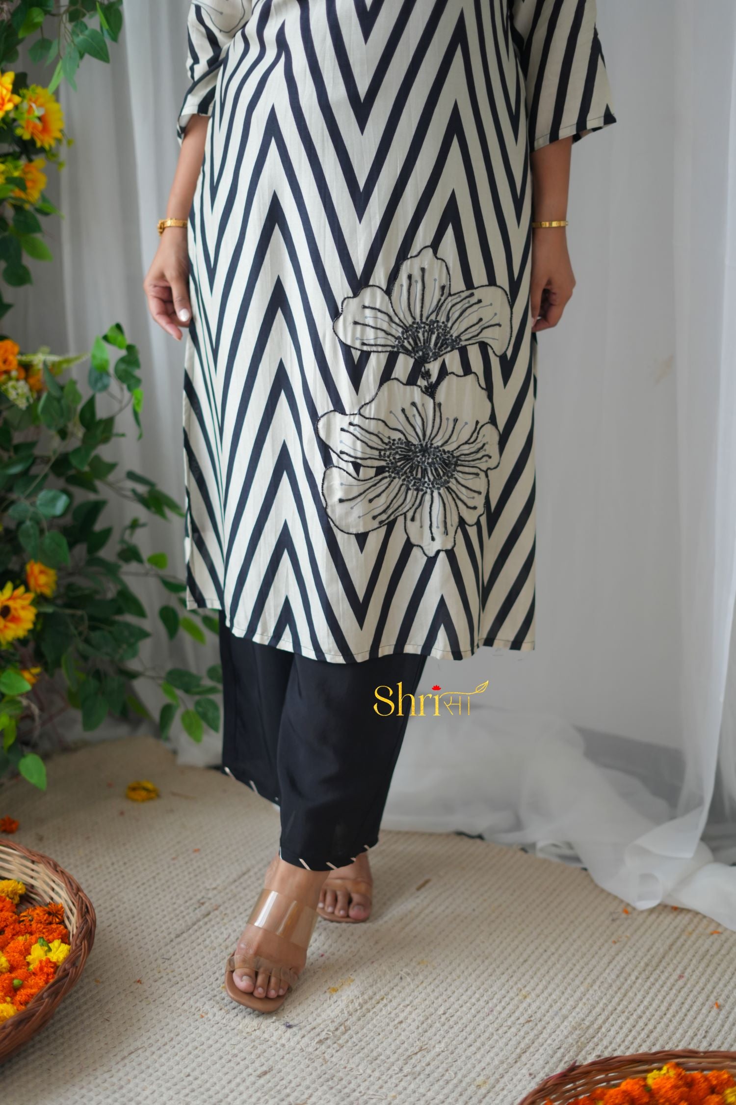Black Zig Zag Muslin Suit Set