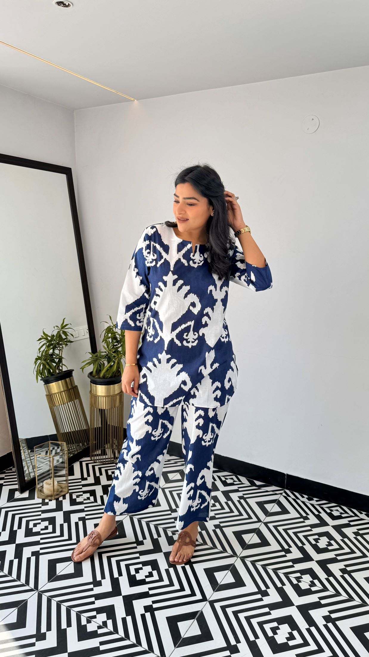 Blue Ikkat Short Cotton Cord Set