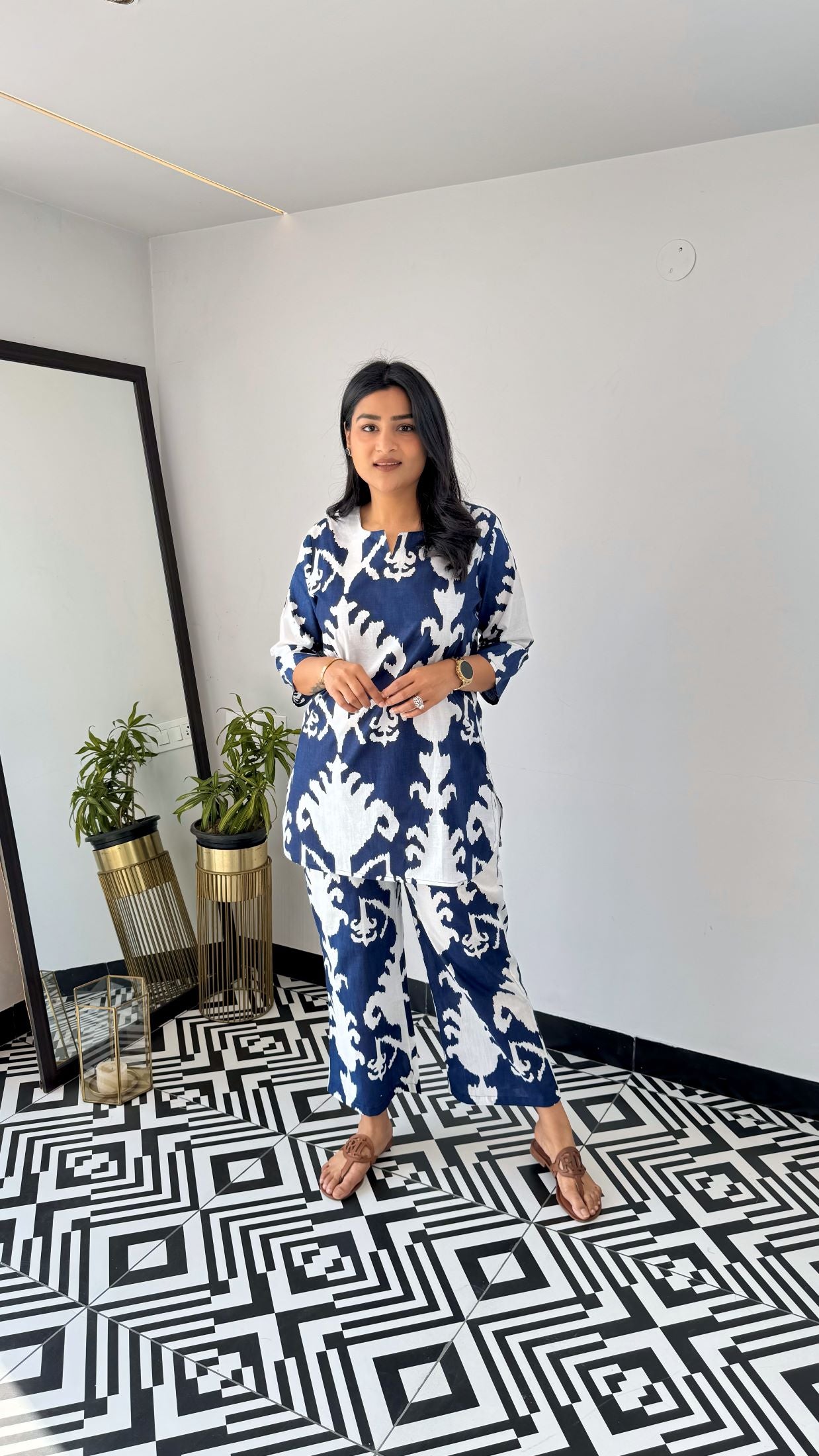 Blue Ikkat Short Cotton Cord Set