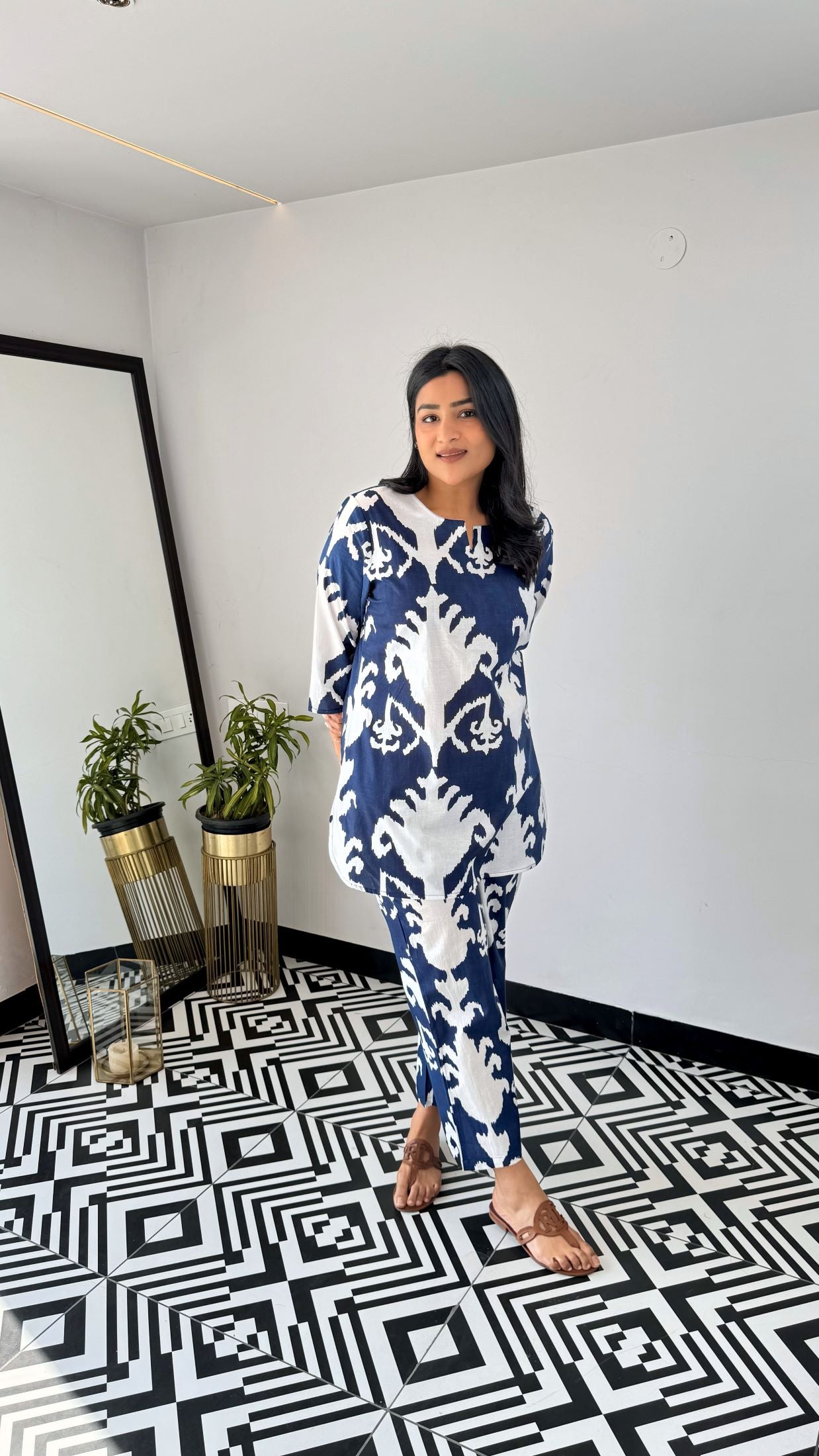 Blue Ikkat Short Cotton Cord Set