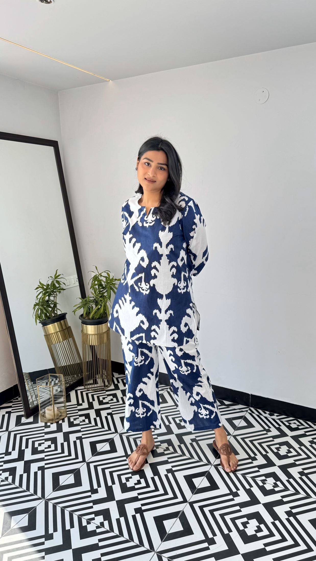 Blue Ikkat Short Cotton Cord Set