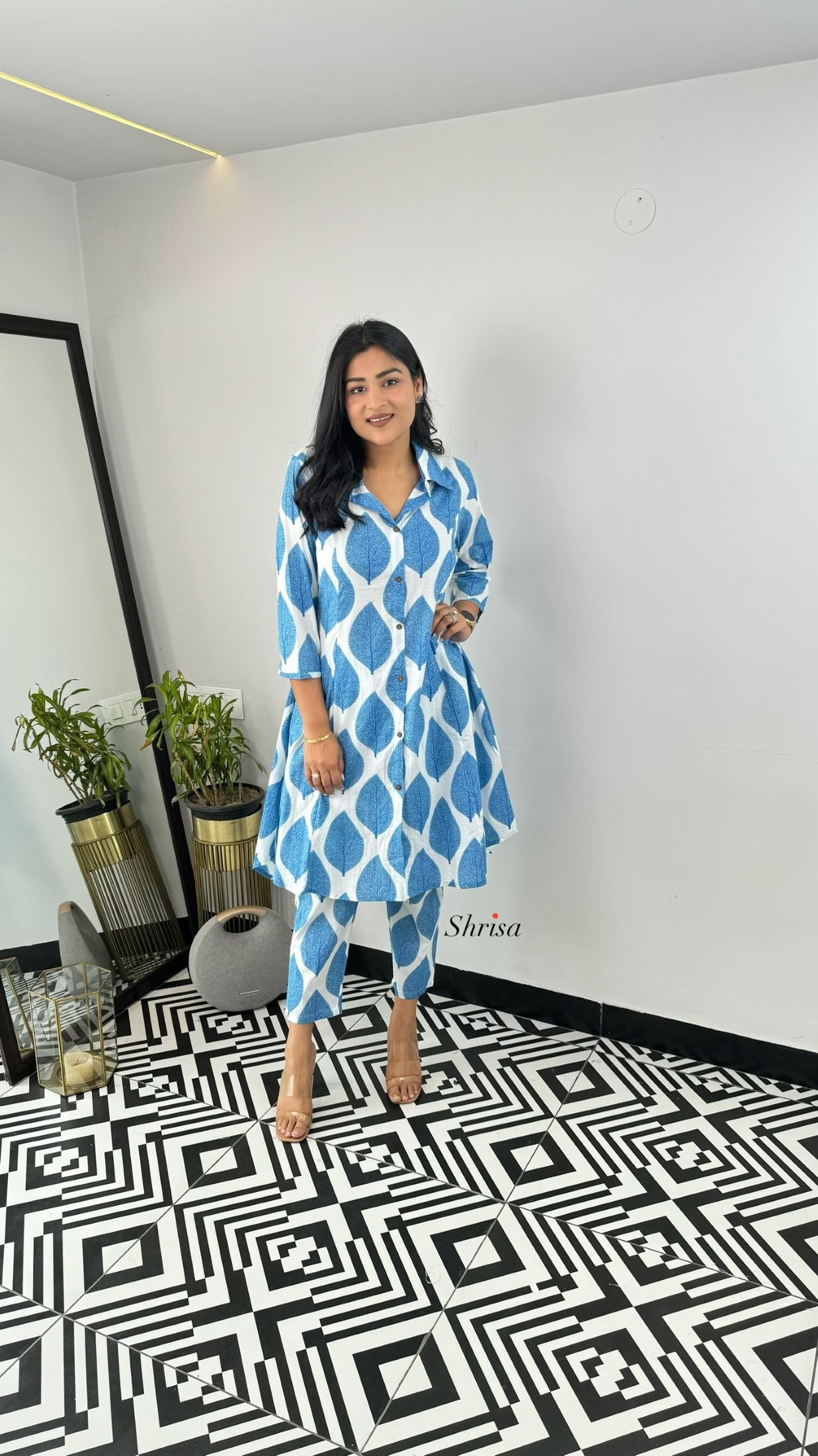 Blue Leaf Floral Cotton Cord Set