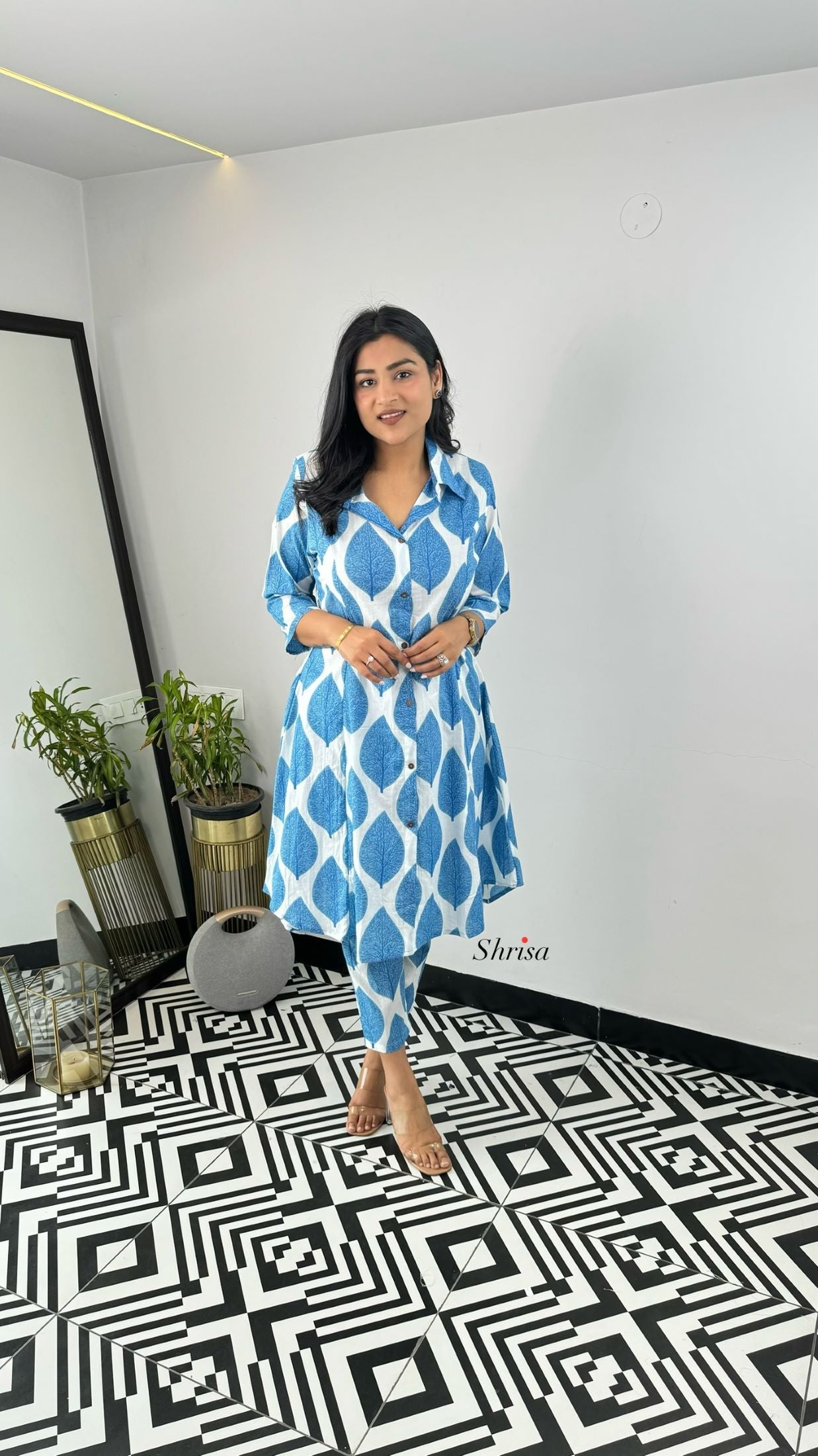 Blue Leaf Floral Cotton Cord Set