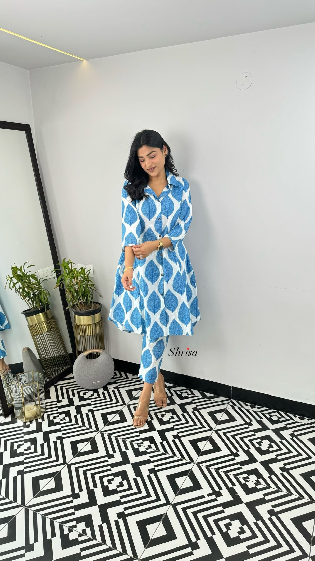 Blue Leaf Floral Cotton Cord Set