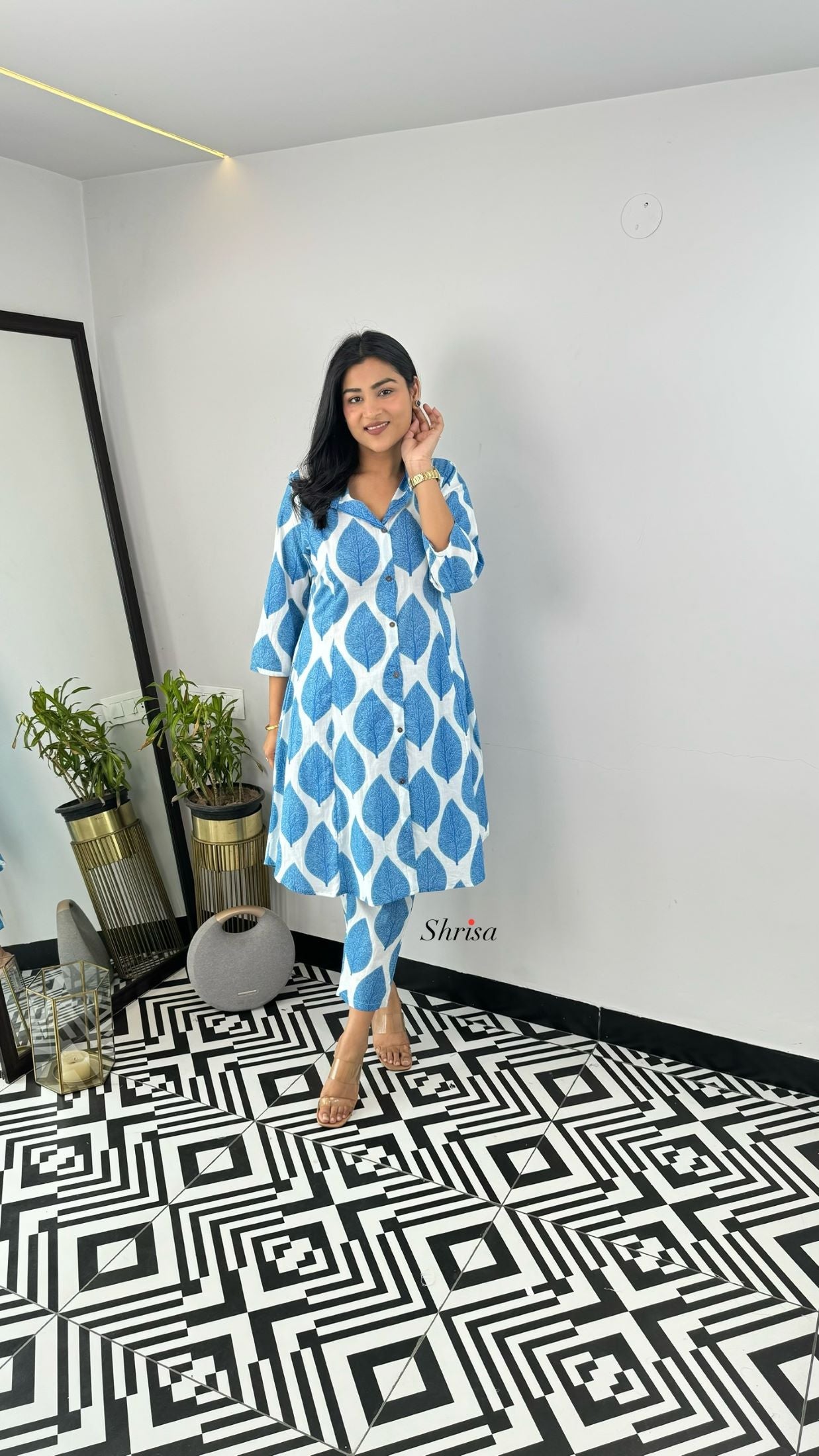 Blue Leaf Floral Cotton Cord Set