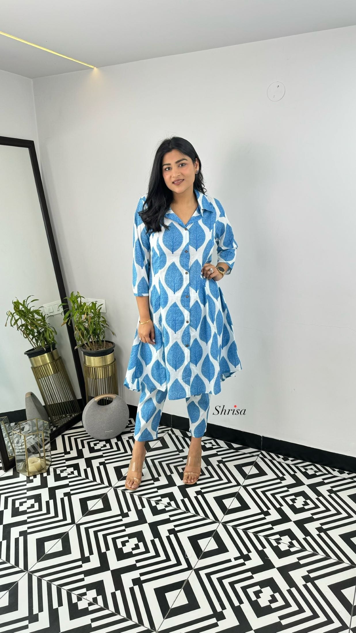 Blue Leaf Floral Cotton Cord Set