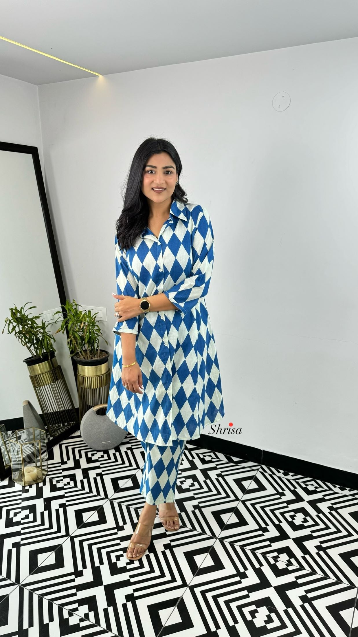 Blue Square Cotton Cord Set