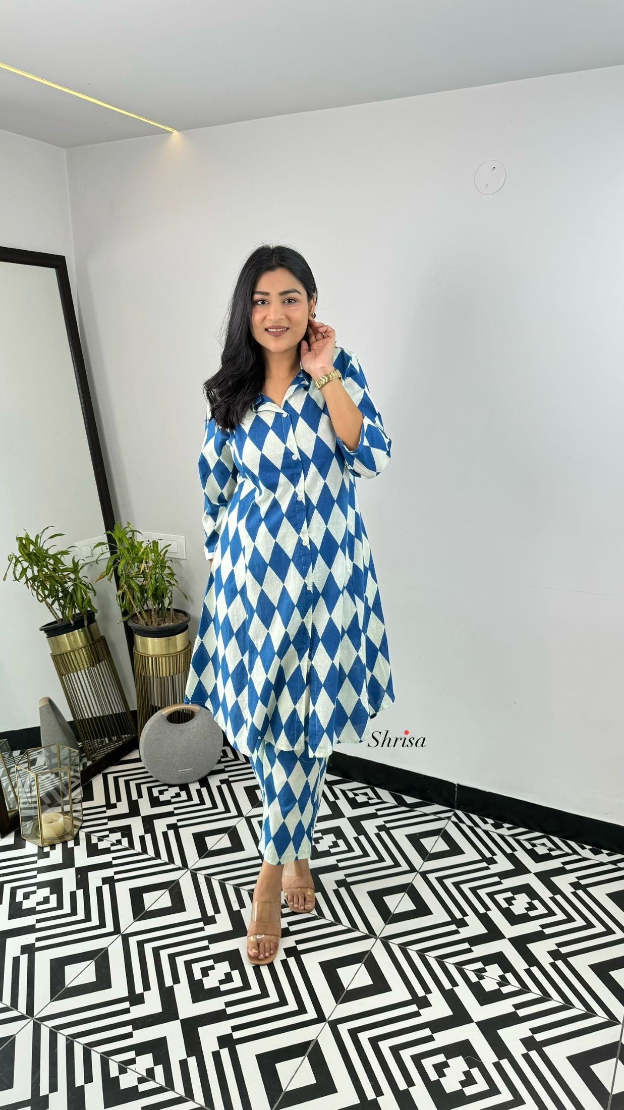 Blue Square Cotton Cord Set