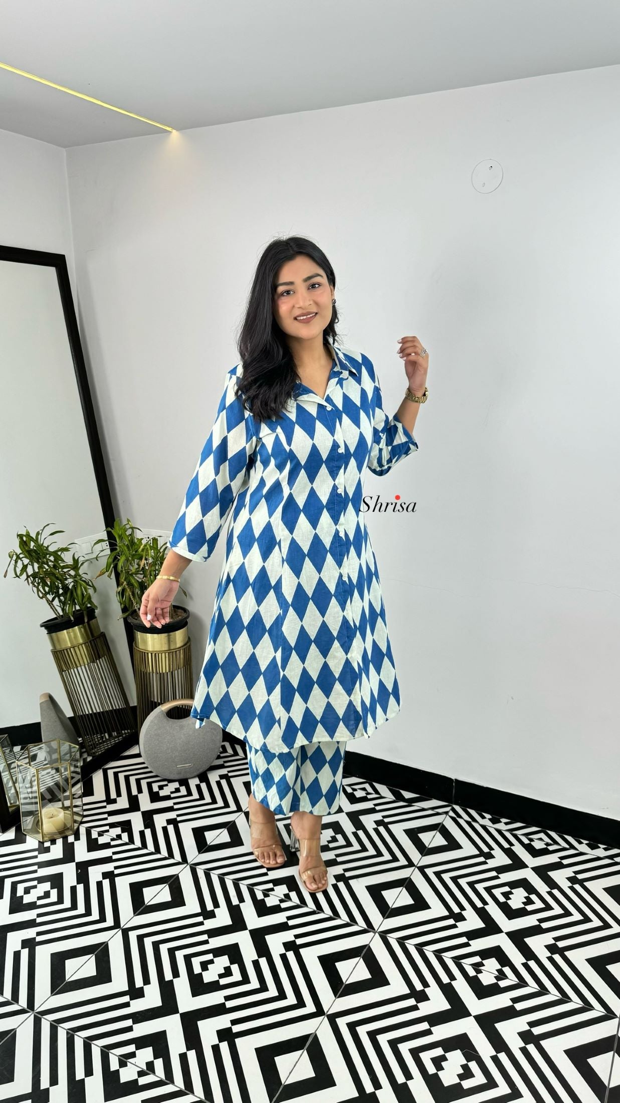 Blue Square Cotton Cord Set