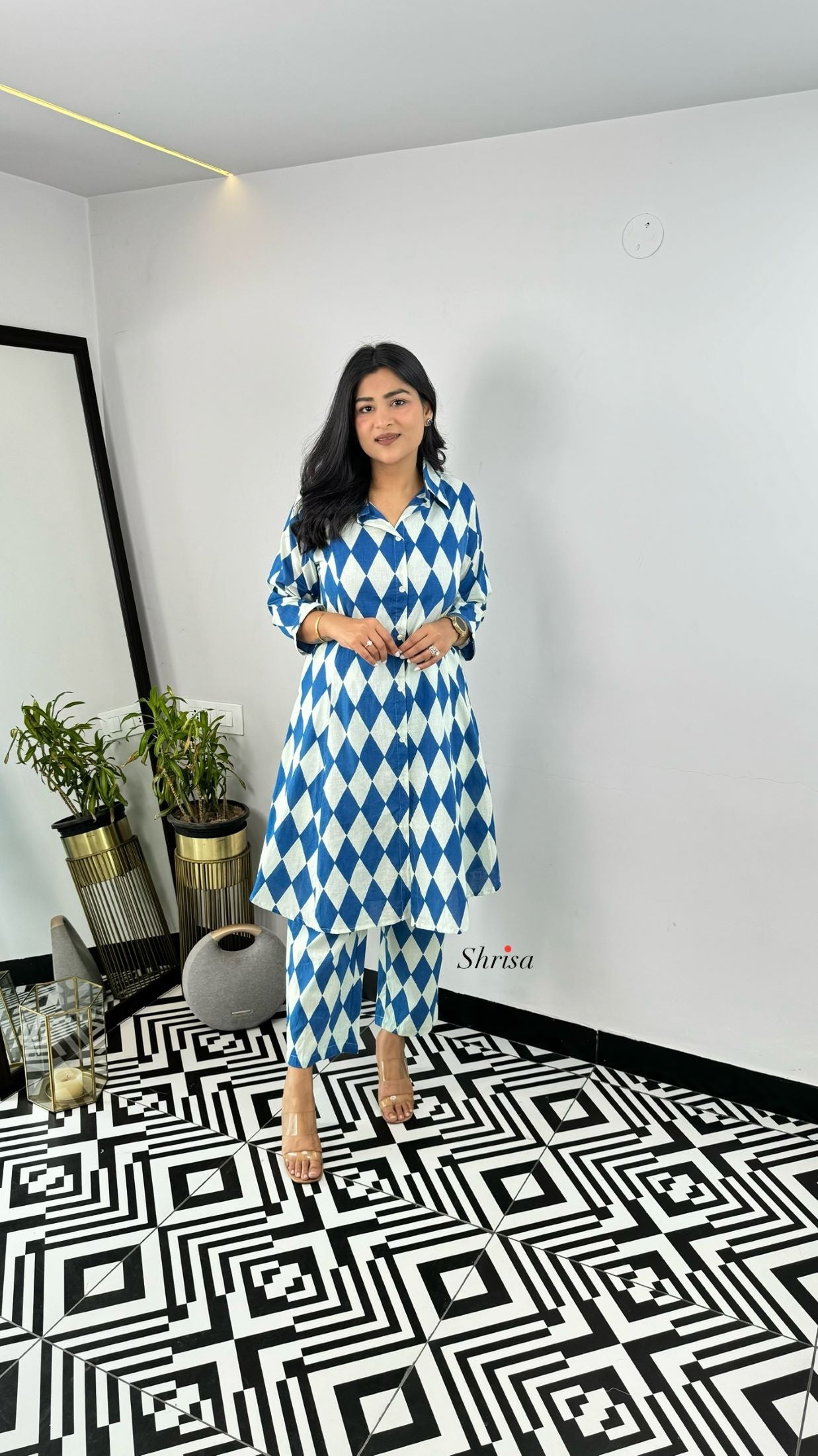 Blue Square Cotton Cord Set