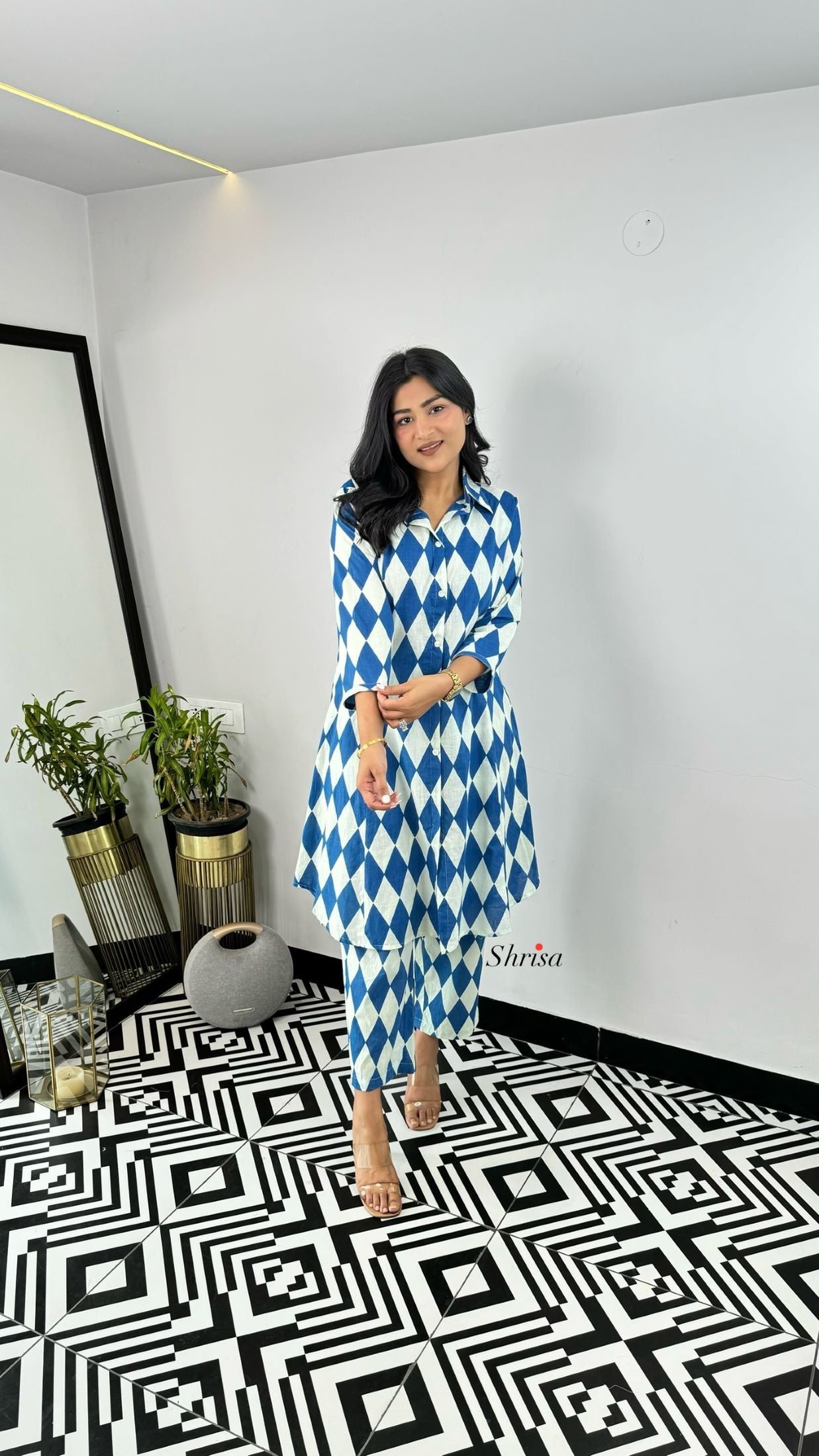 Blue Square Cotton Cord Set