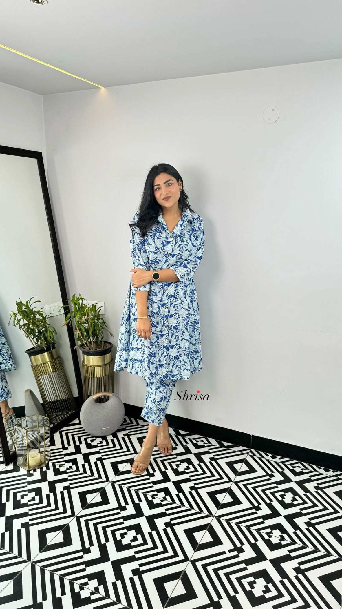 Blue and White Floral Cotton Cord Set