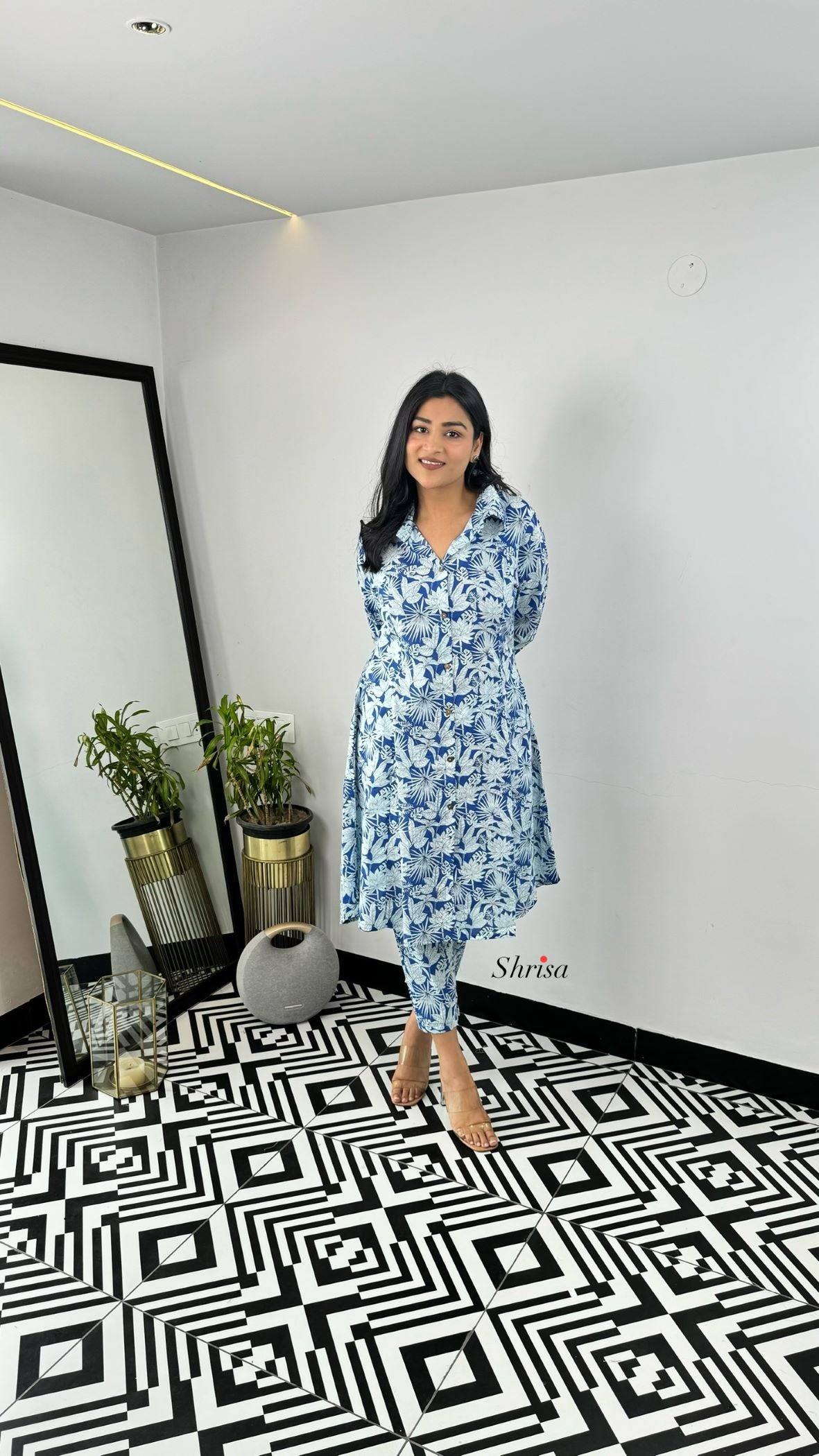 Blue and White Floral Cotton Cord Set