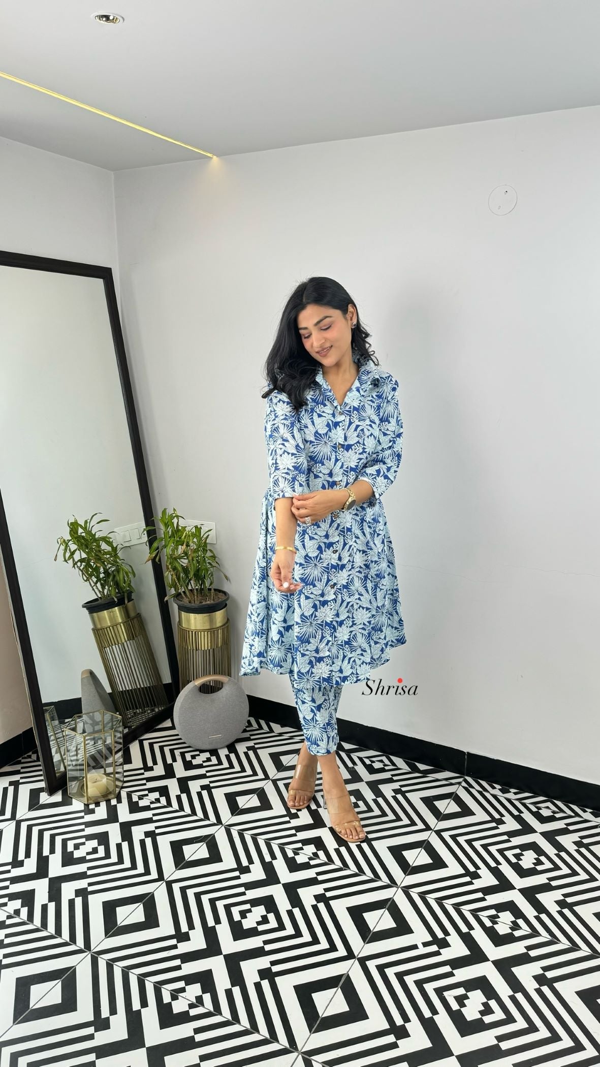 Blue and White Floral Cotton Cord Set