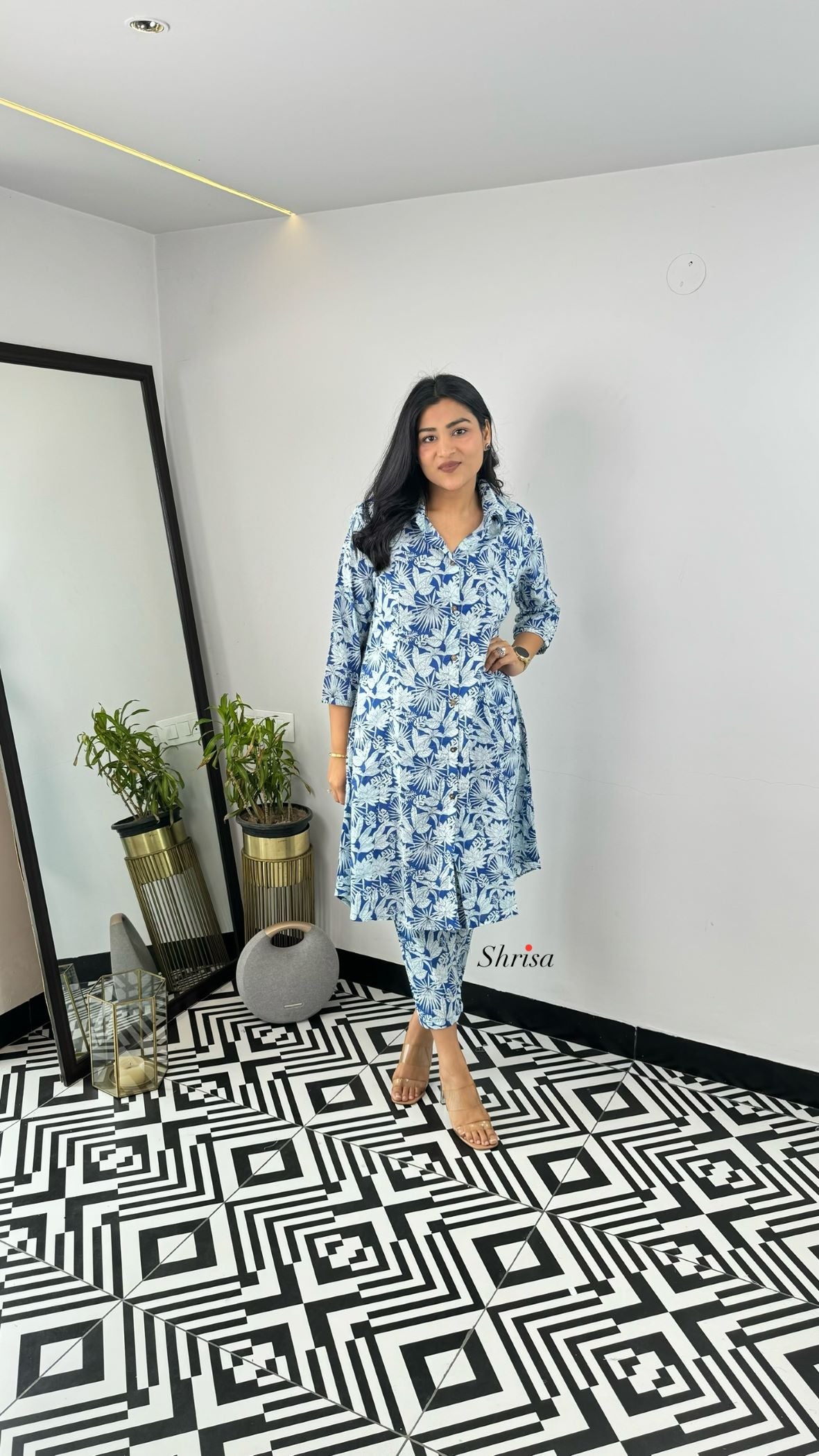 Blue and White Floral Cotton Cord Set