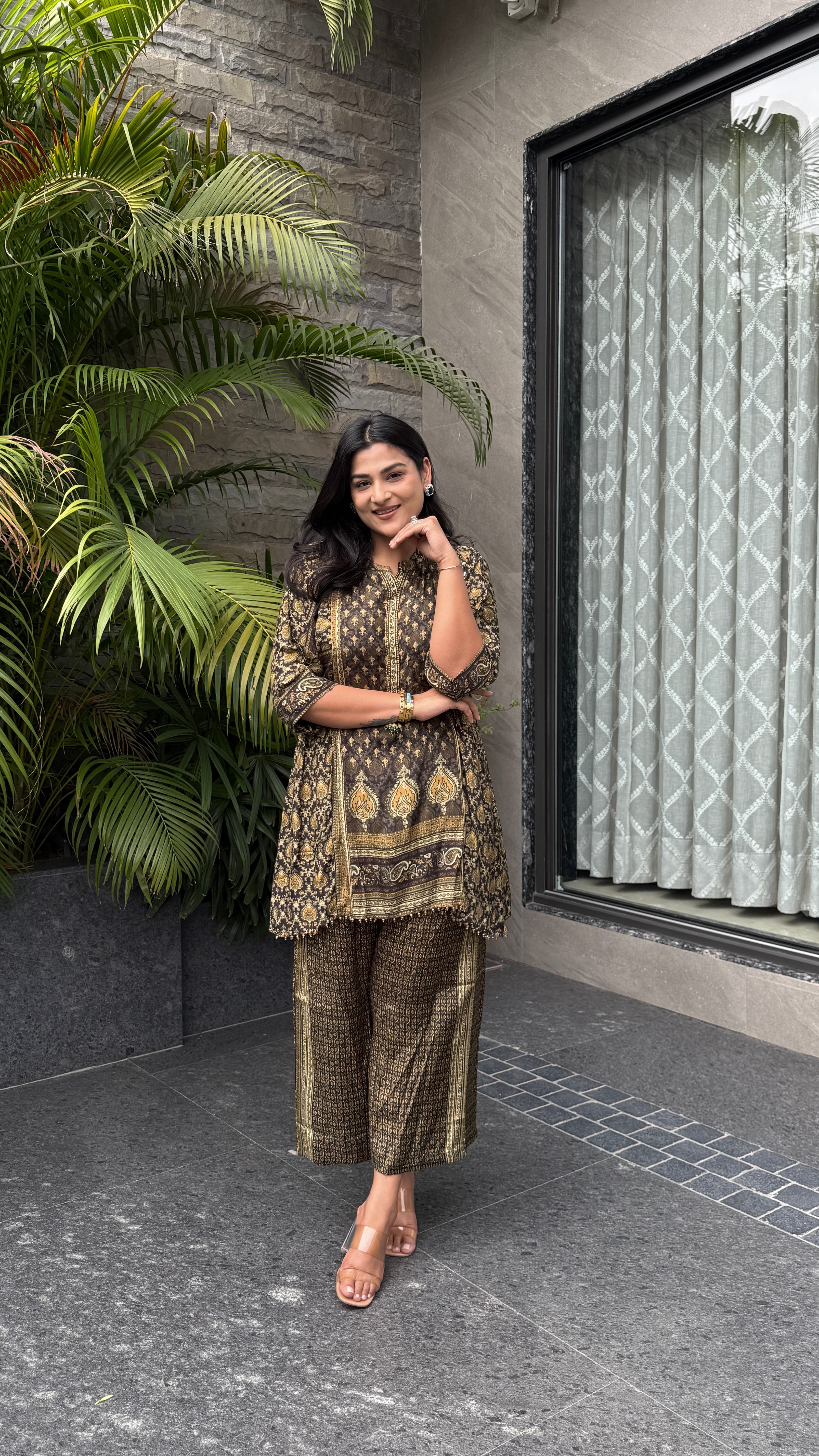 Aarke Olive Green Crepe Cord Set